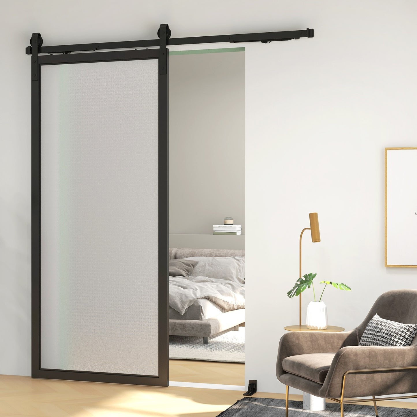 Sliding door kit, 183cm, carbon steel, black finish