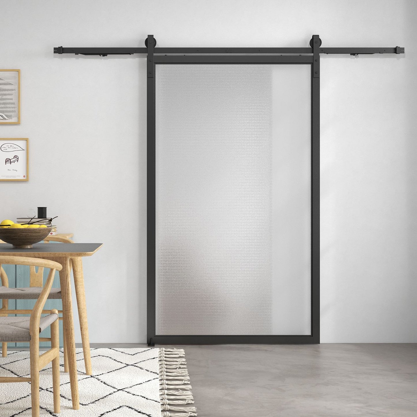 Fitting set for sliding doors, 244cm, carbon steel, black