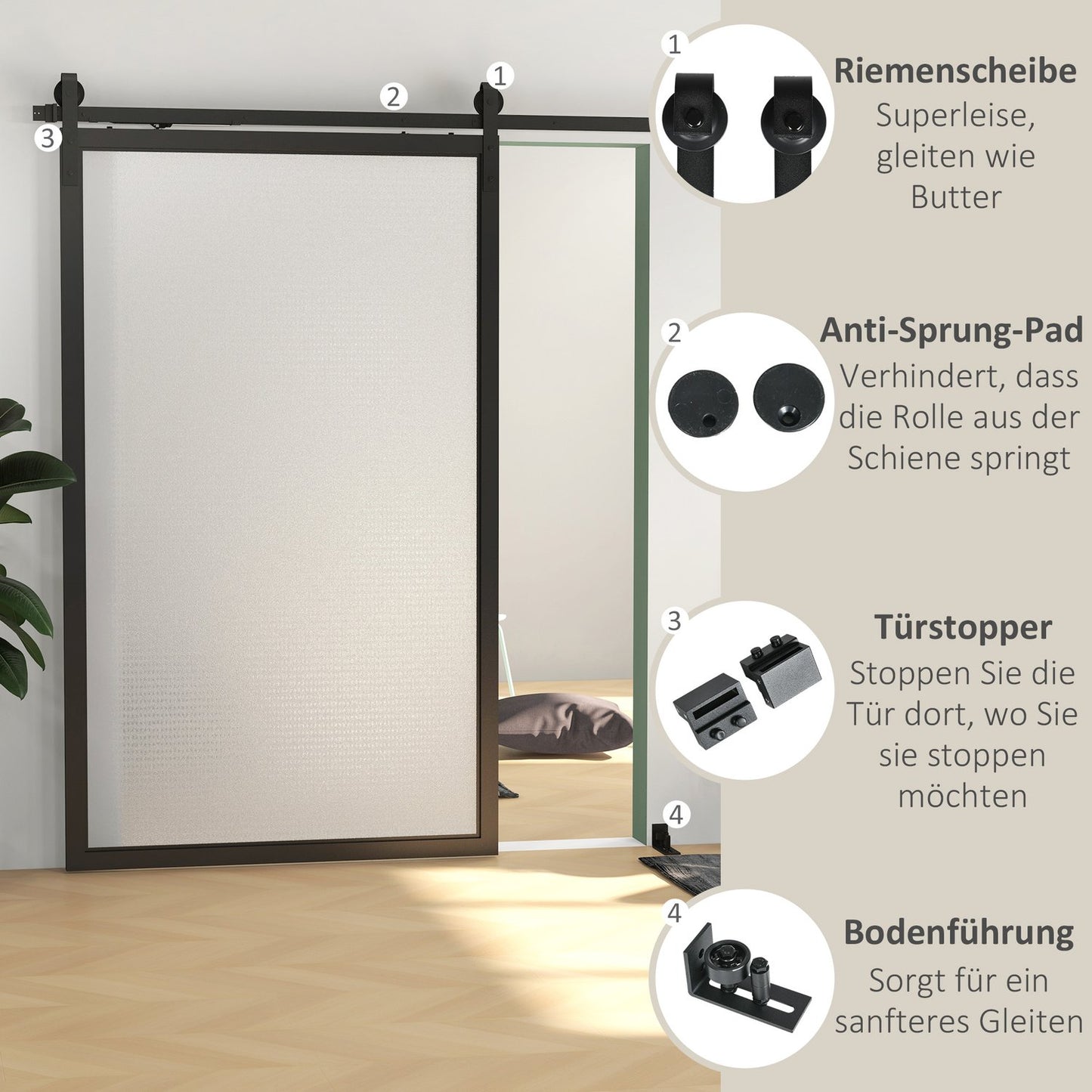 Fitting set for sliding doors, 244cm, carbon steel, black