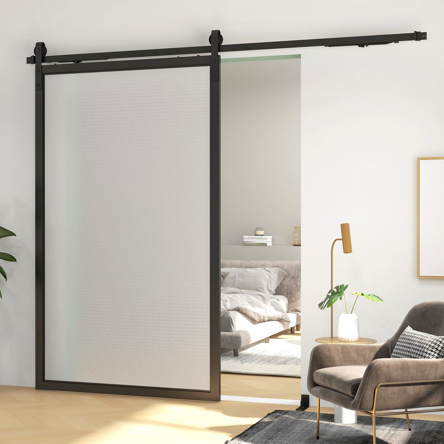 Fitting set for sliding doors, 244cm, carbon steel, black
