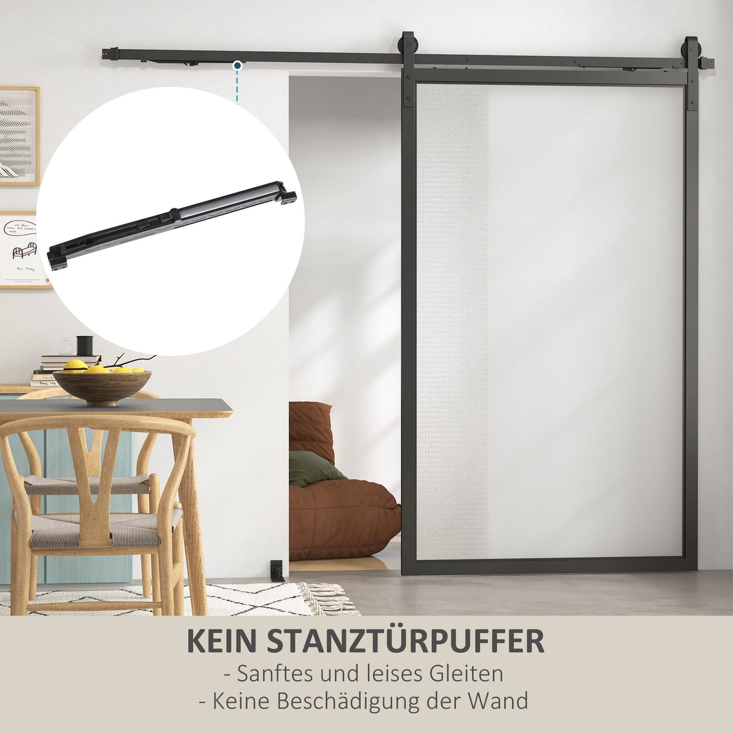 Fitting set for sliding doors, 244cm, carbon steel, black