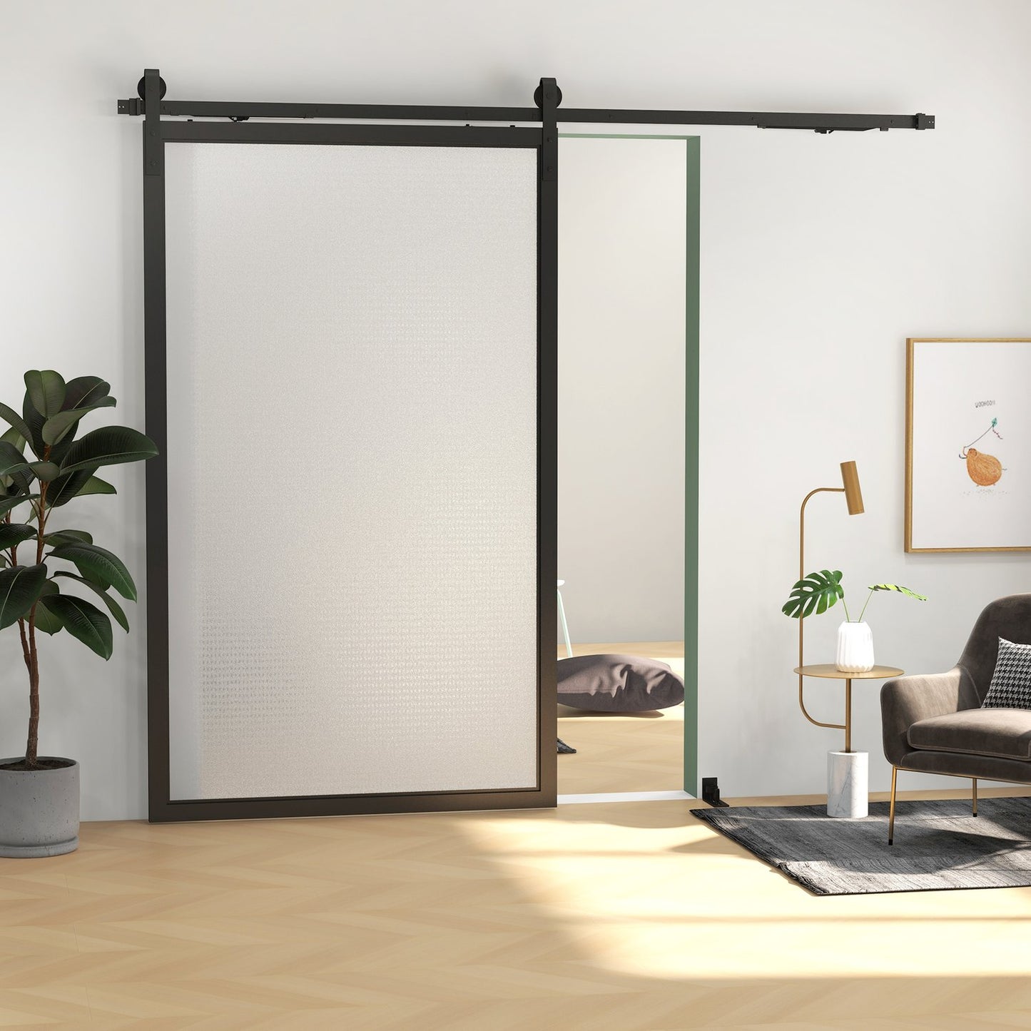 Fitting set for sliding doors, 244cm, carbon steel, black