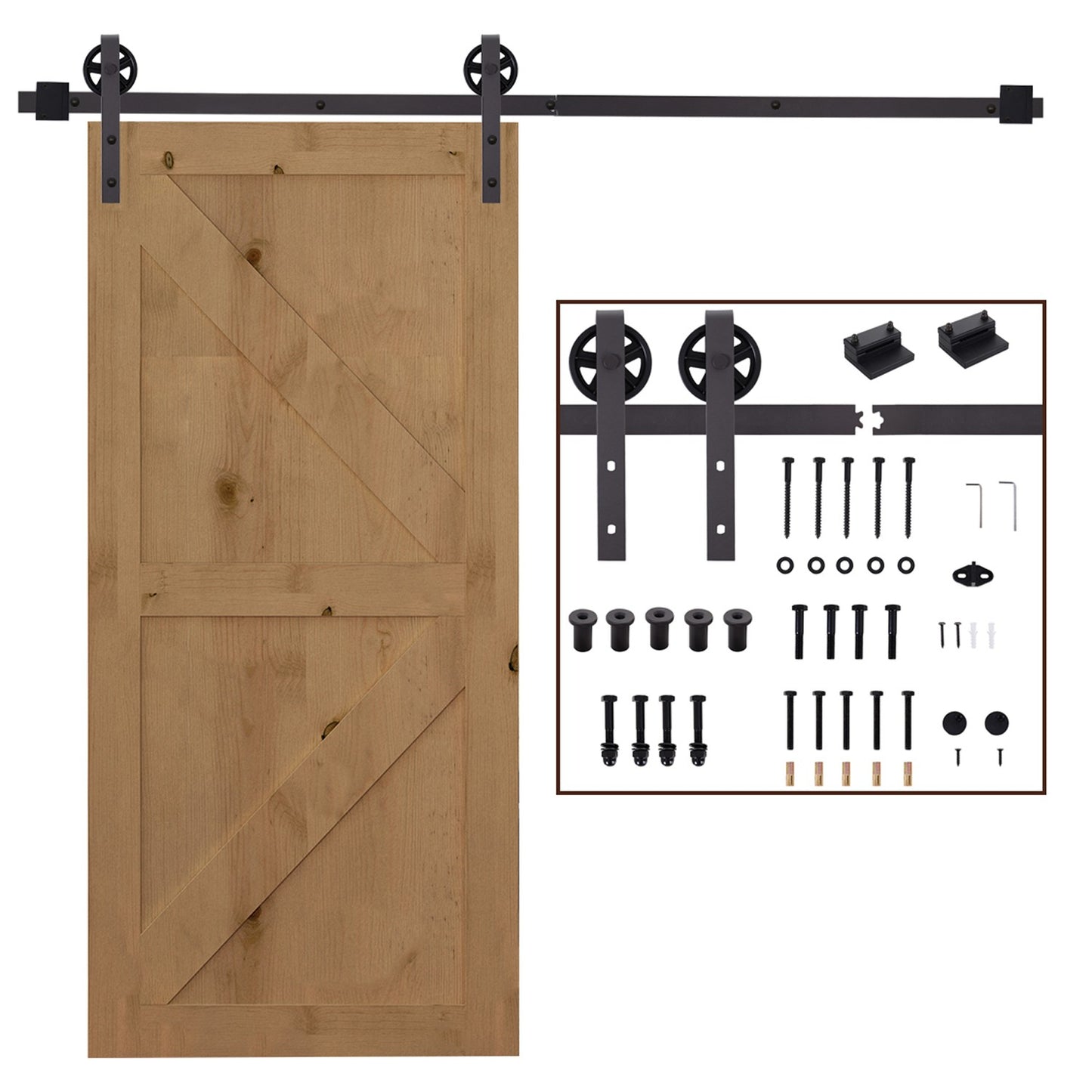 Sliding door hardware set, 183 cm, Carbon steel, Dark brown