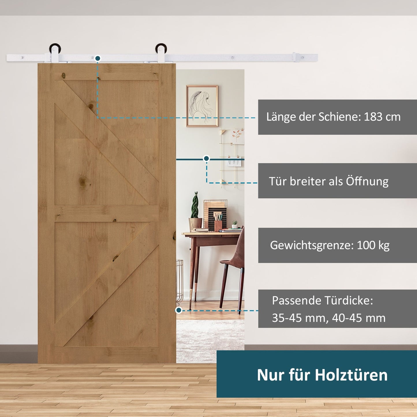 Sliding door system 183 cm, carbon steel, complete set