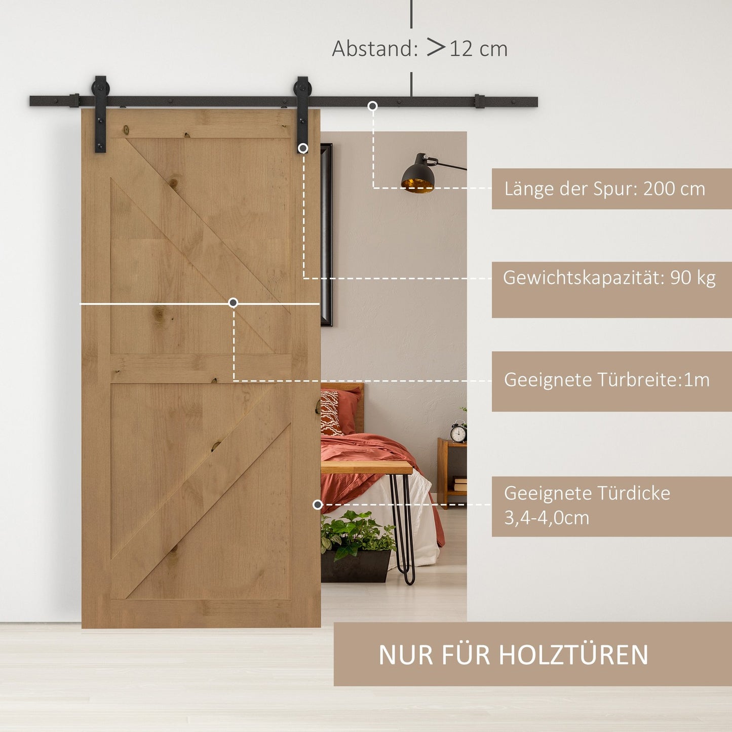 Sliding door fittings Set - 200cm Carbon steel Black