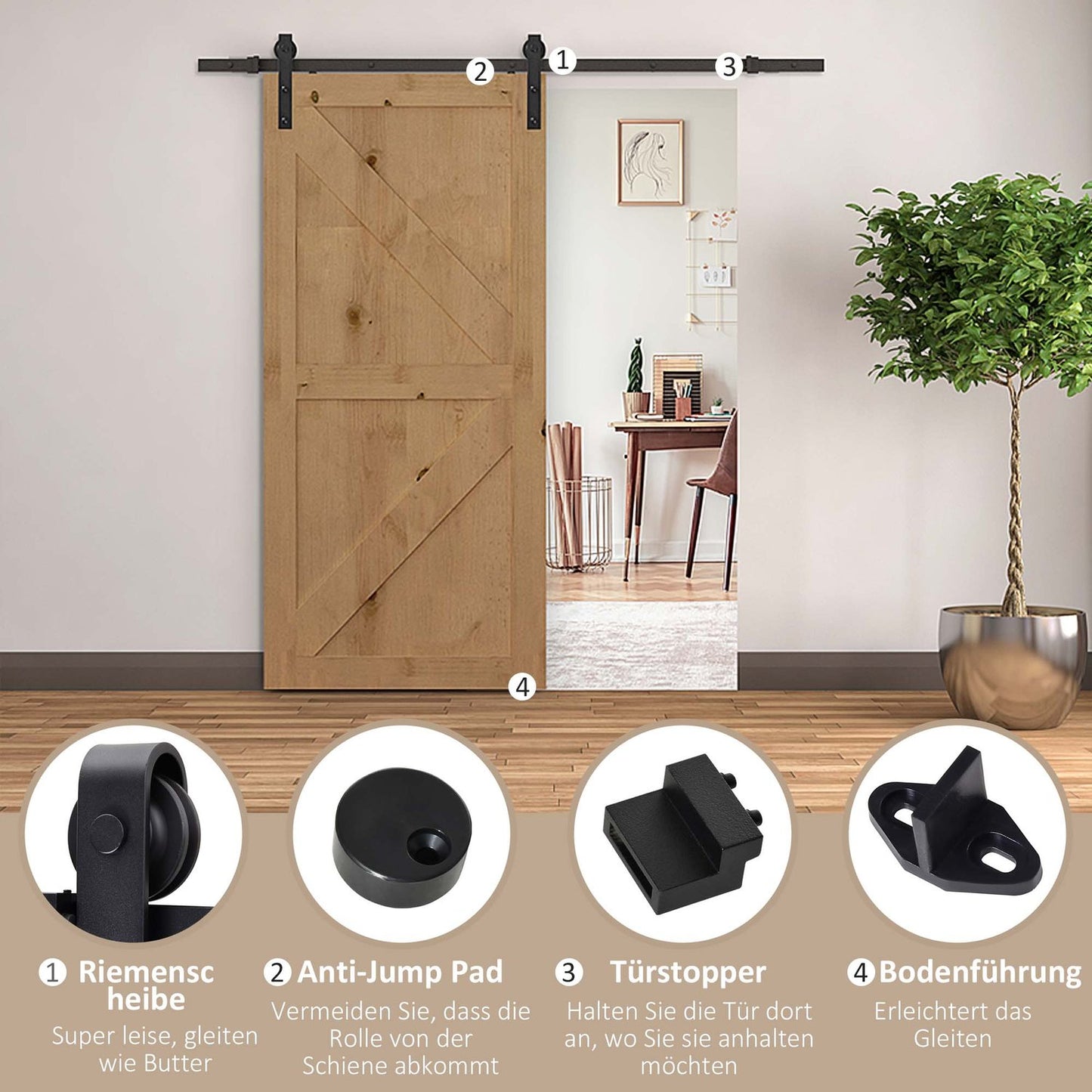 Sliding door fittings Set - 200cm Carbon steel Black