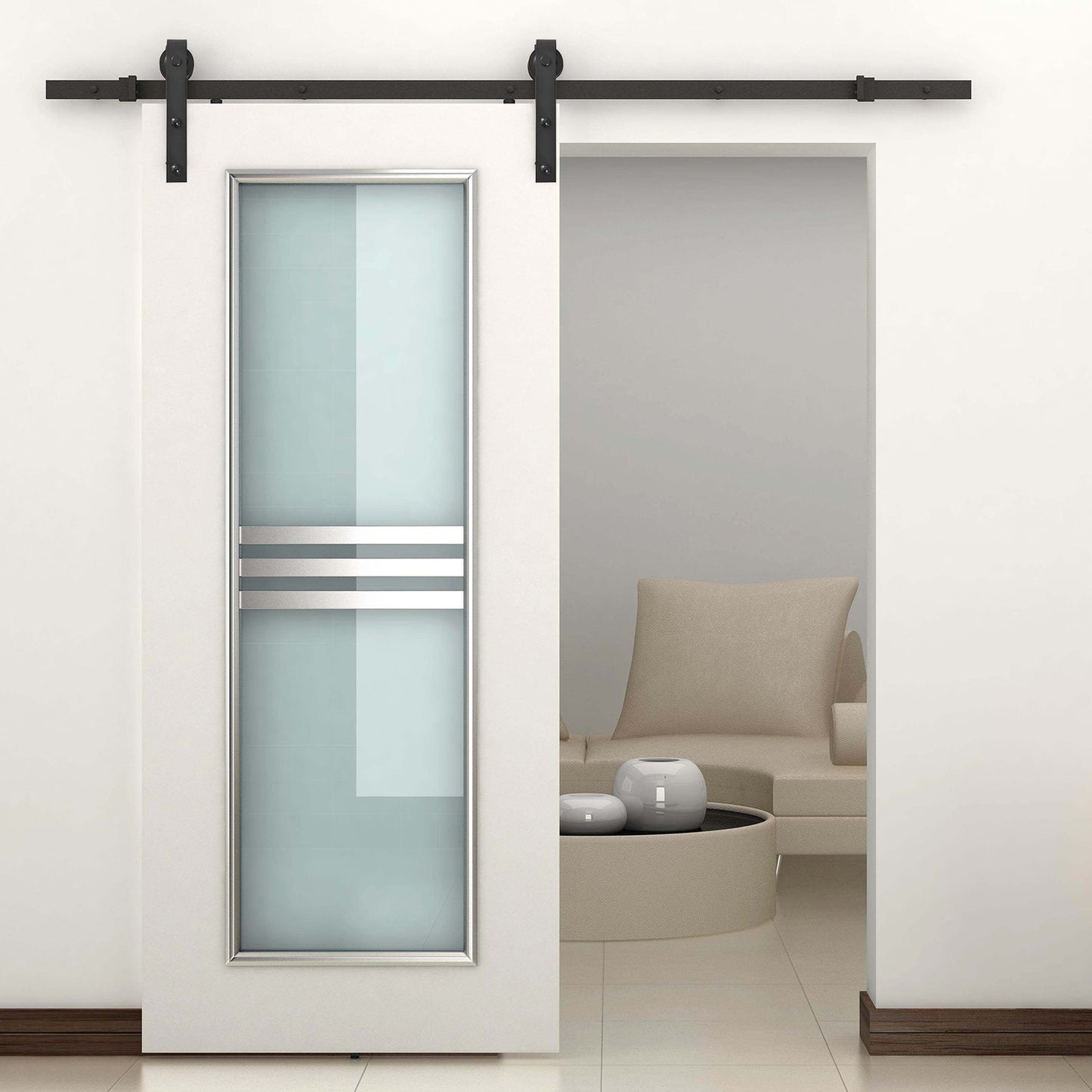 Sliding door fittings Set - 200cm Carbon steel Black