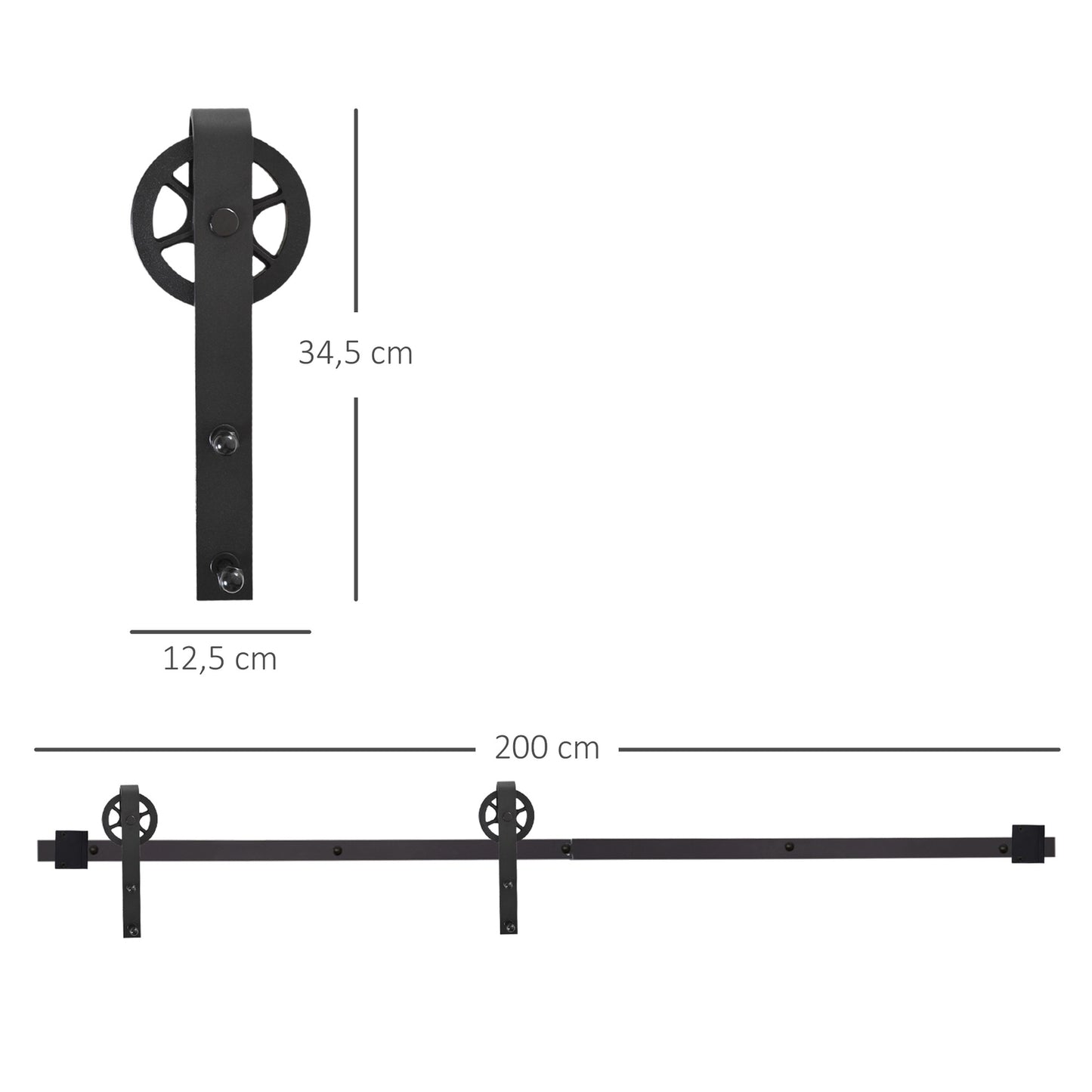 Sliding door hardware kit, black carbon steel, 200 cm rails