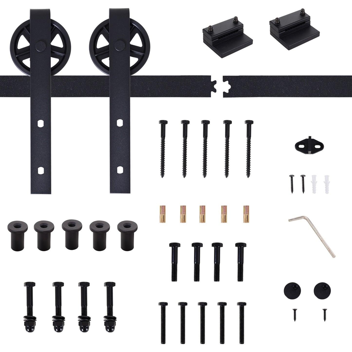 Sliding door hardware kit, black carbon steel, 200 cm rails