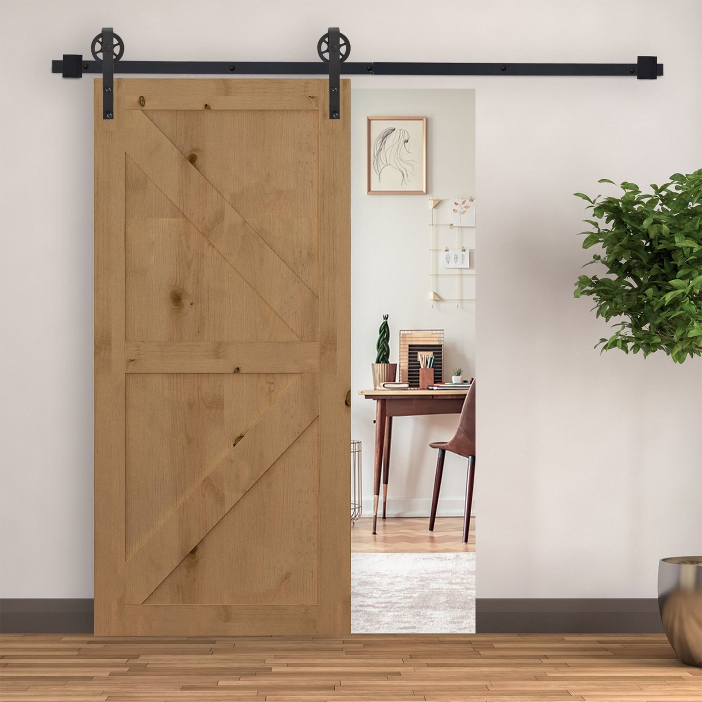 Sliding door hardware kit, black carbon steel, 200 cm rails