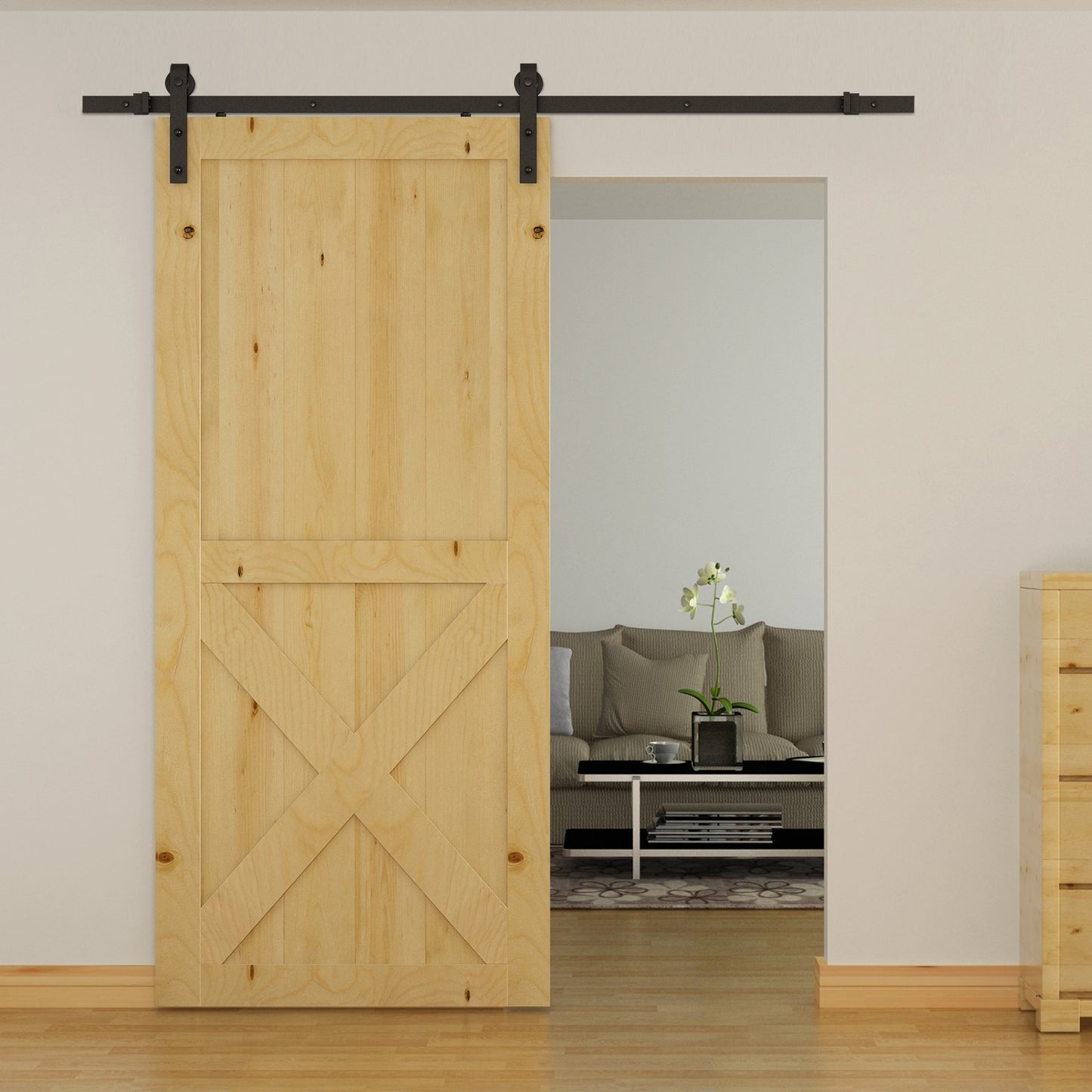 Sliding door hardware set, 200 cm, Carbon steel, Black