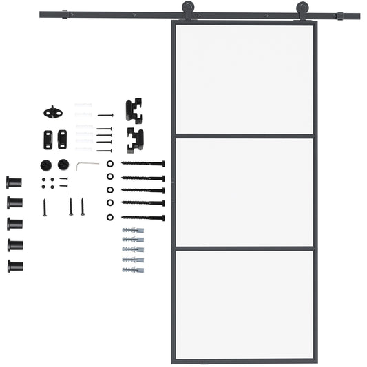 Sliding door kit, carbon steel, installation kit without door, space-saving, black