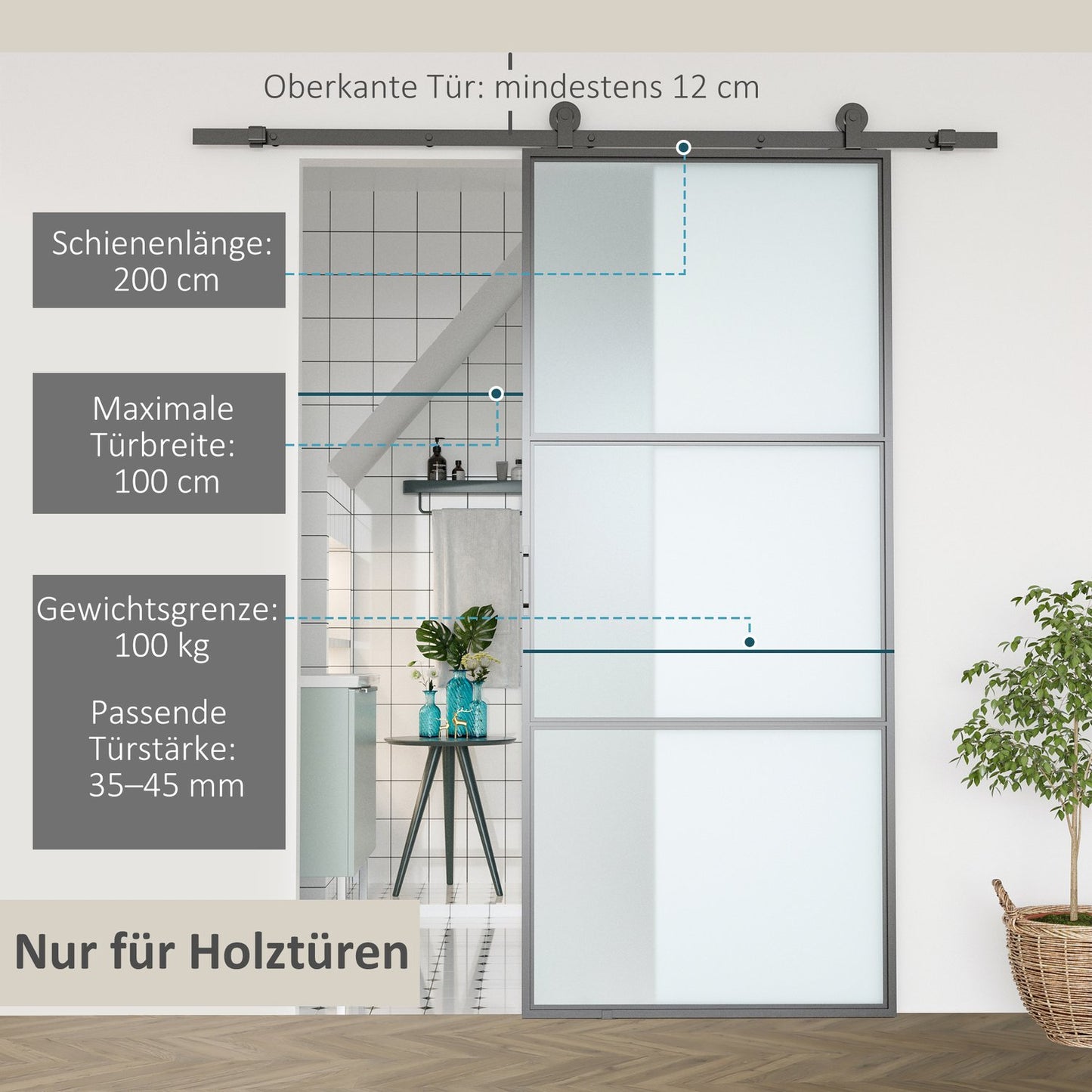 Sliding door kit, carbon steel, installation kit without door, space-saving, black