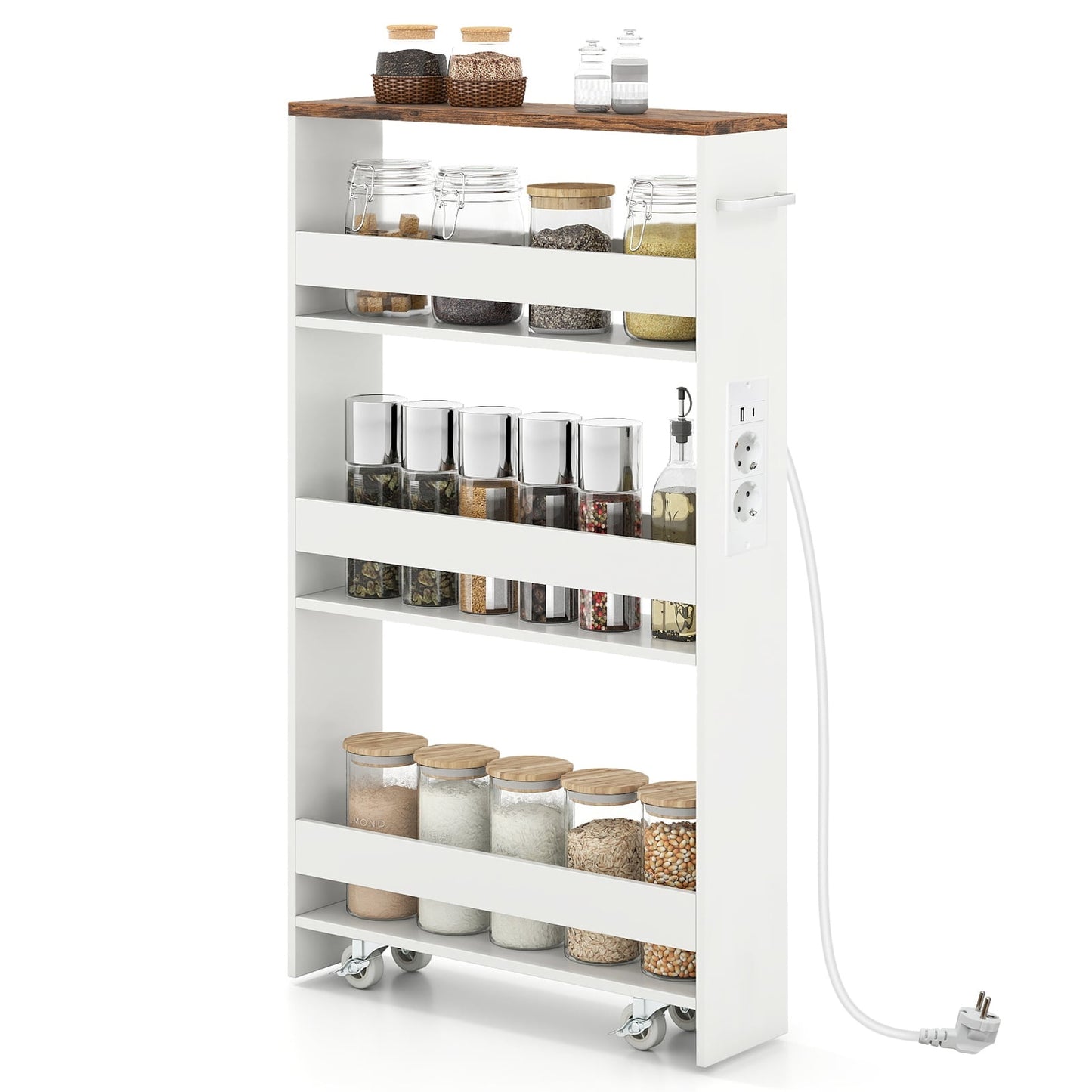Slim 13cm Rolling Storage Cart with Charging Station