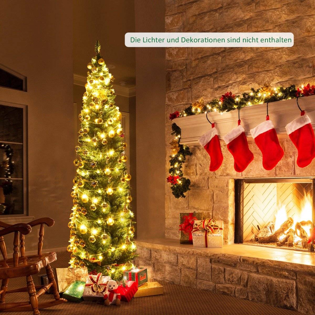 Slim 210 cm Artificial Christmas Tree, PVC, Green