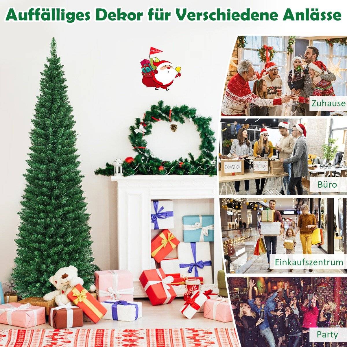 Slim 210 cm Artificial Christmas Tree, PVC, Green