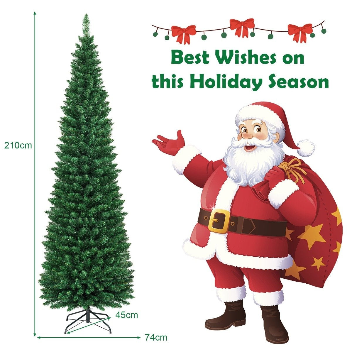 Slim 210 cm Artificial Christmas Tree, PVC, Green