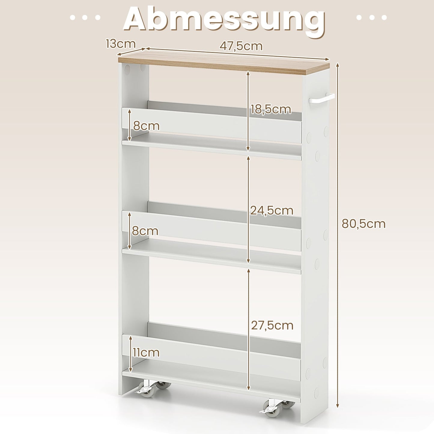 Slim 4-Tier Rolling Storage Cart with Open Shelves