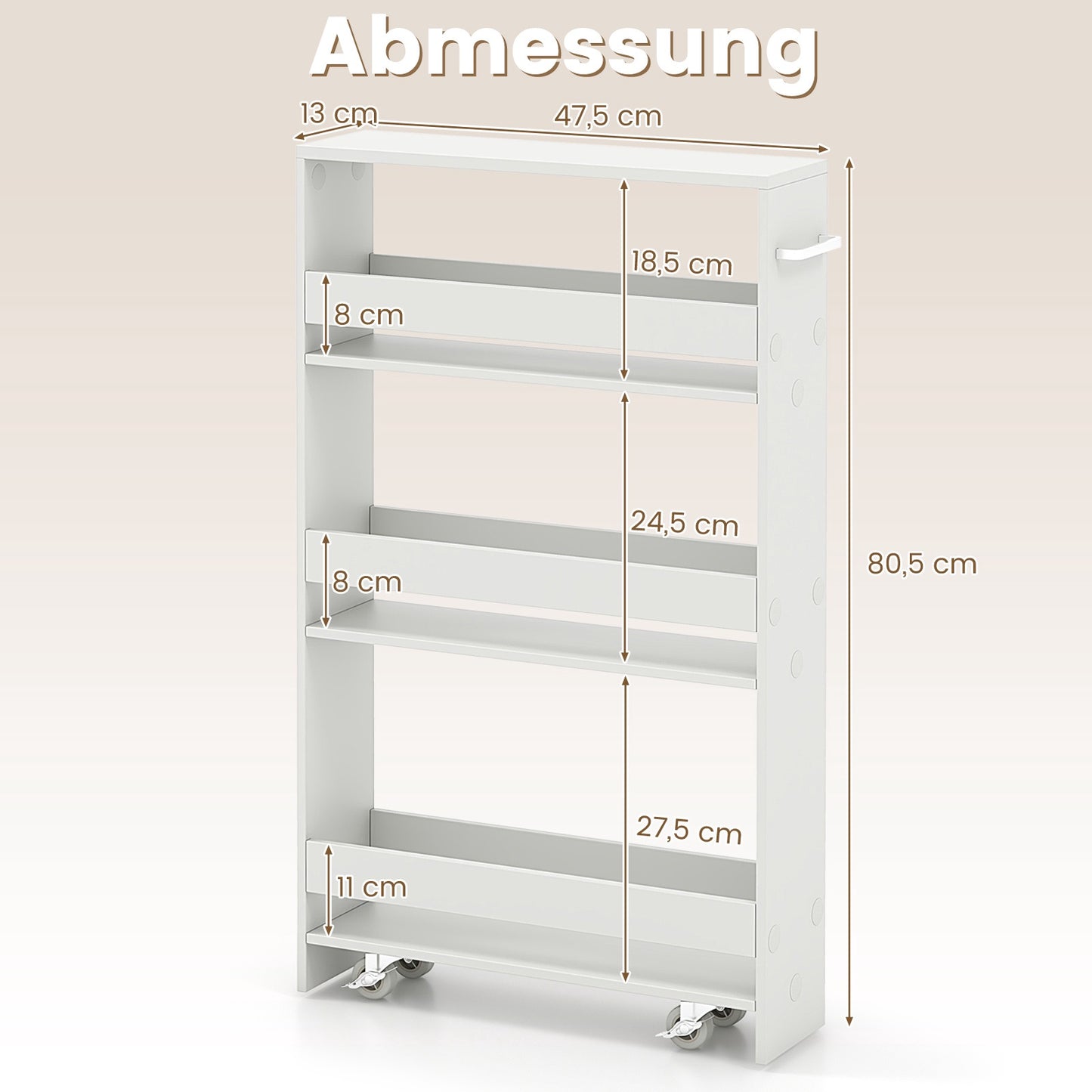 Slim 4-Tier Rolling Storage Cart with Open Shelves, White