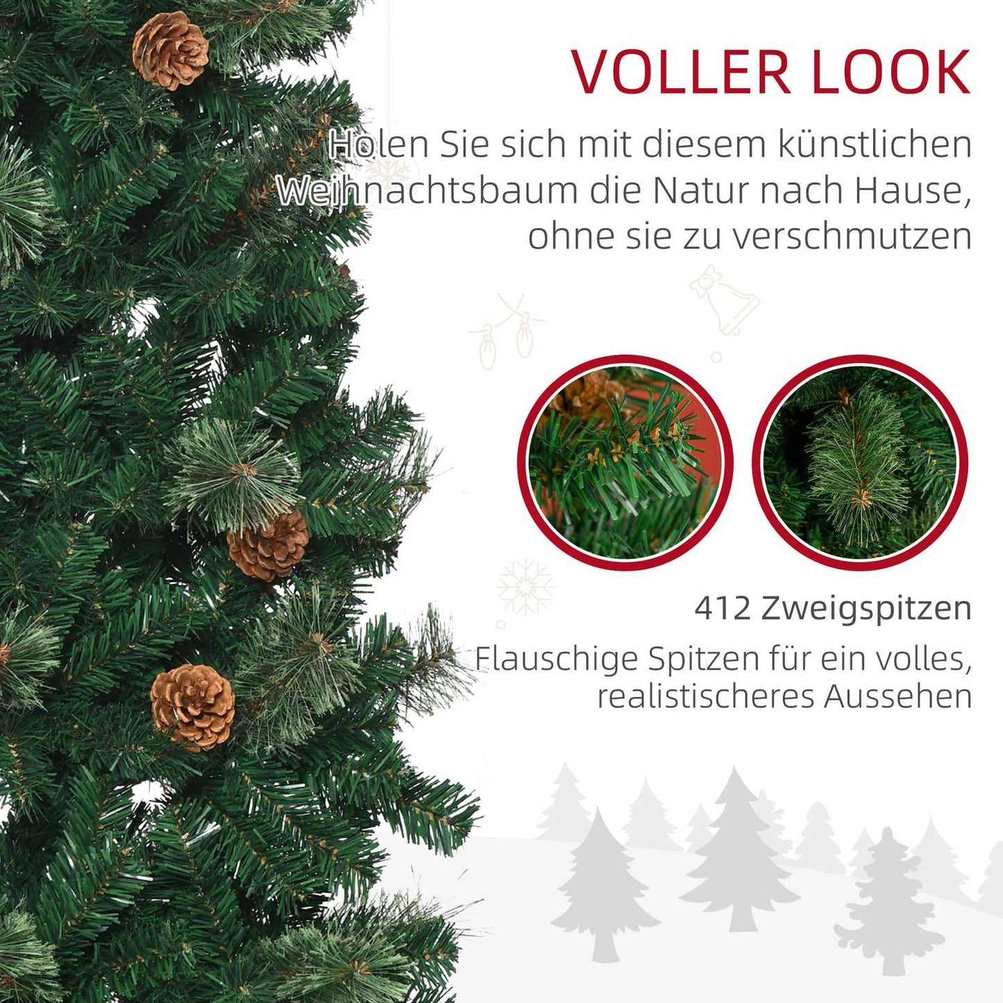 Slim Artificial Christmas Tree, 165 cm, Green, Indoor Use