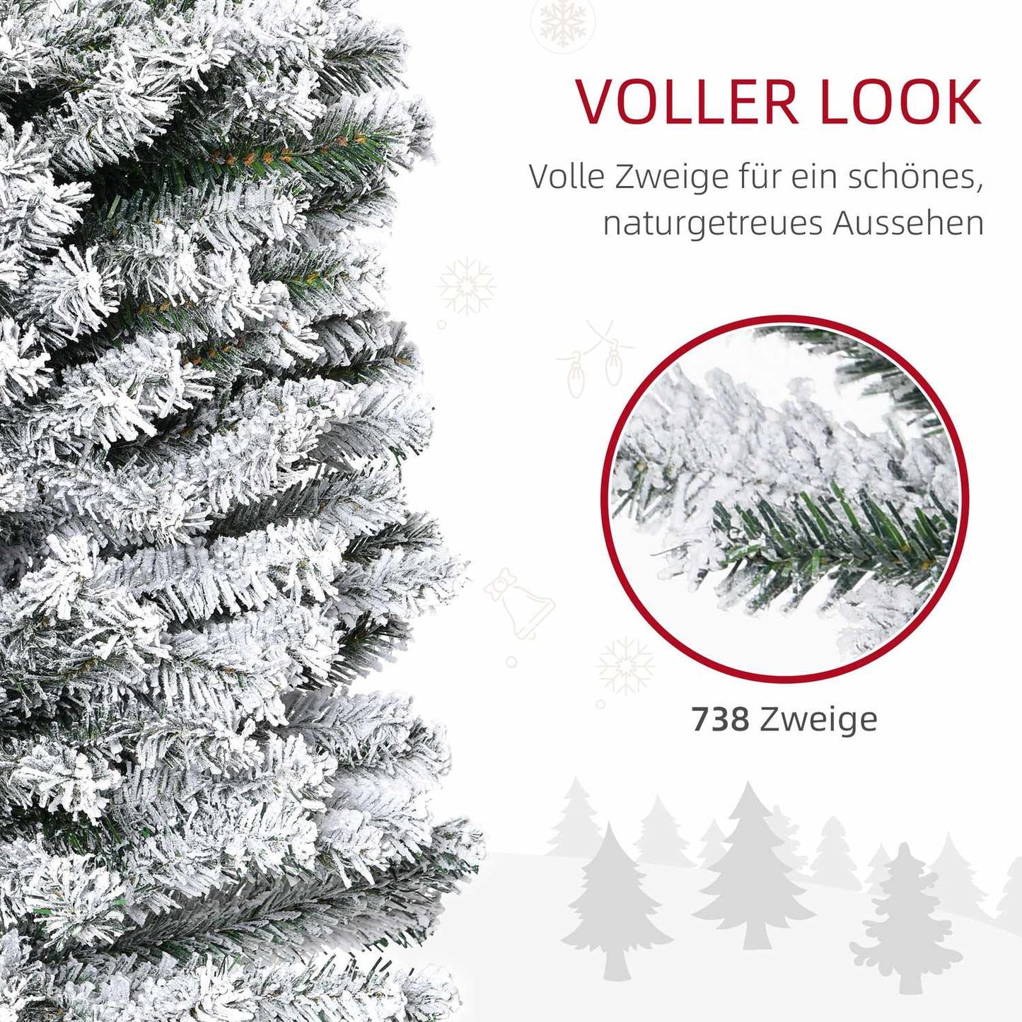 Slim Artificial Christmas Tree with Snowy Coating, 225 cm