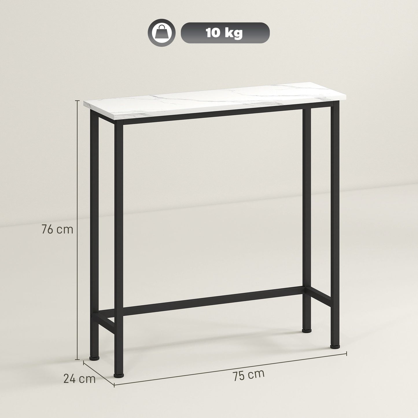Slim Console Table, Marble-Look Top, 24 cm Depth