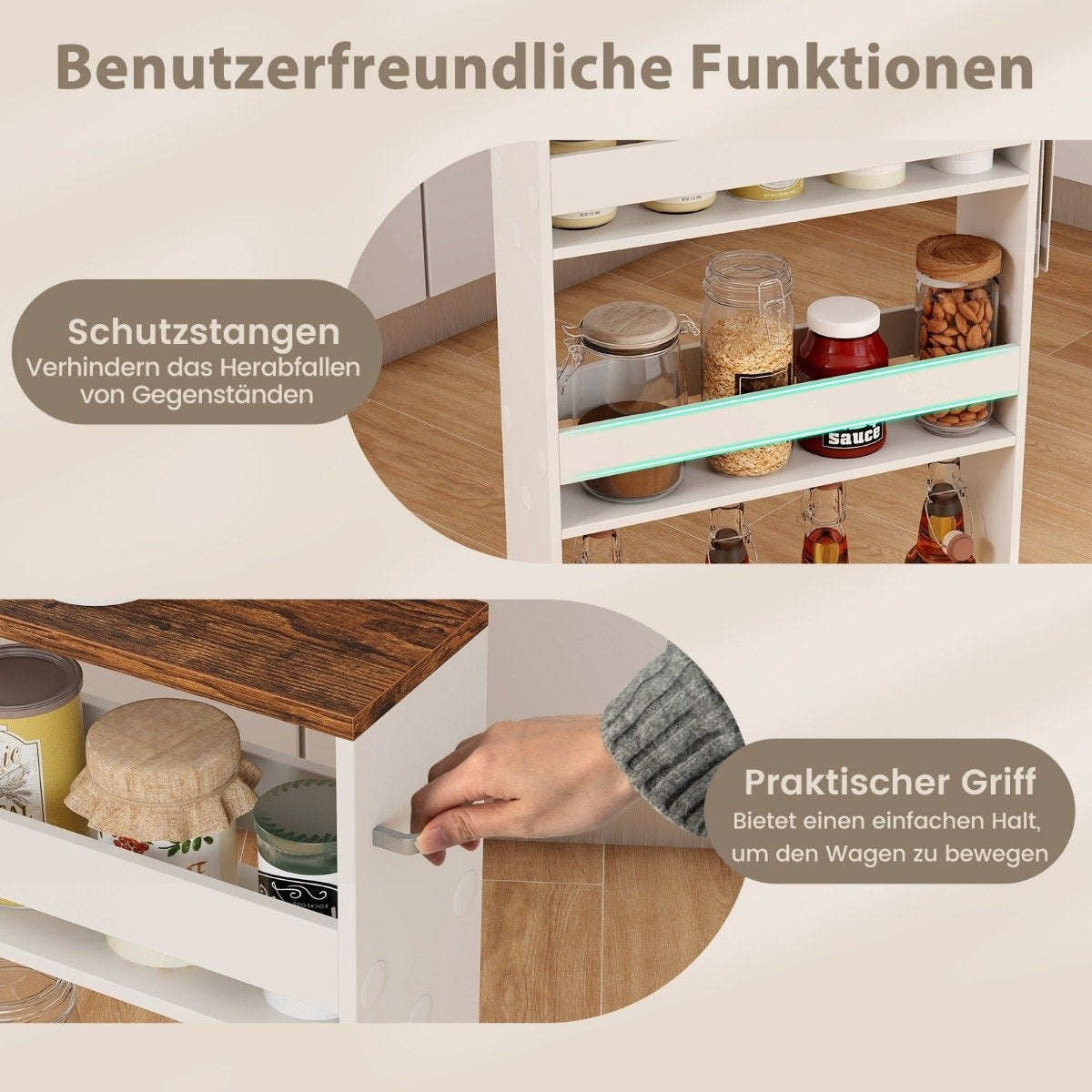 Slim Kitchen Trolley, 4-Tier Rolling Storage Cart, White