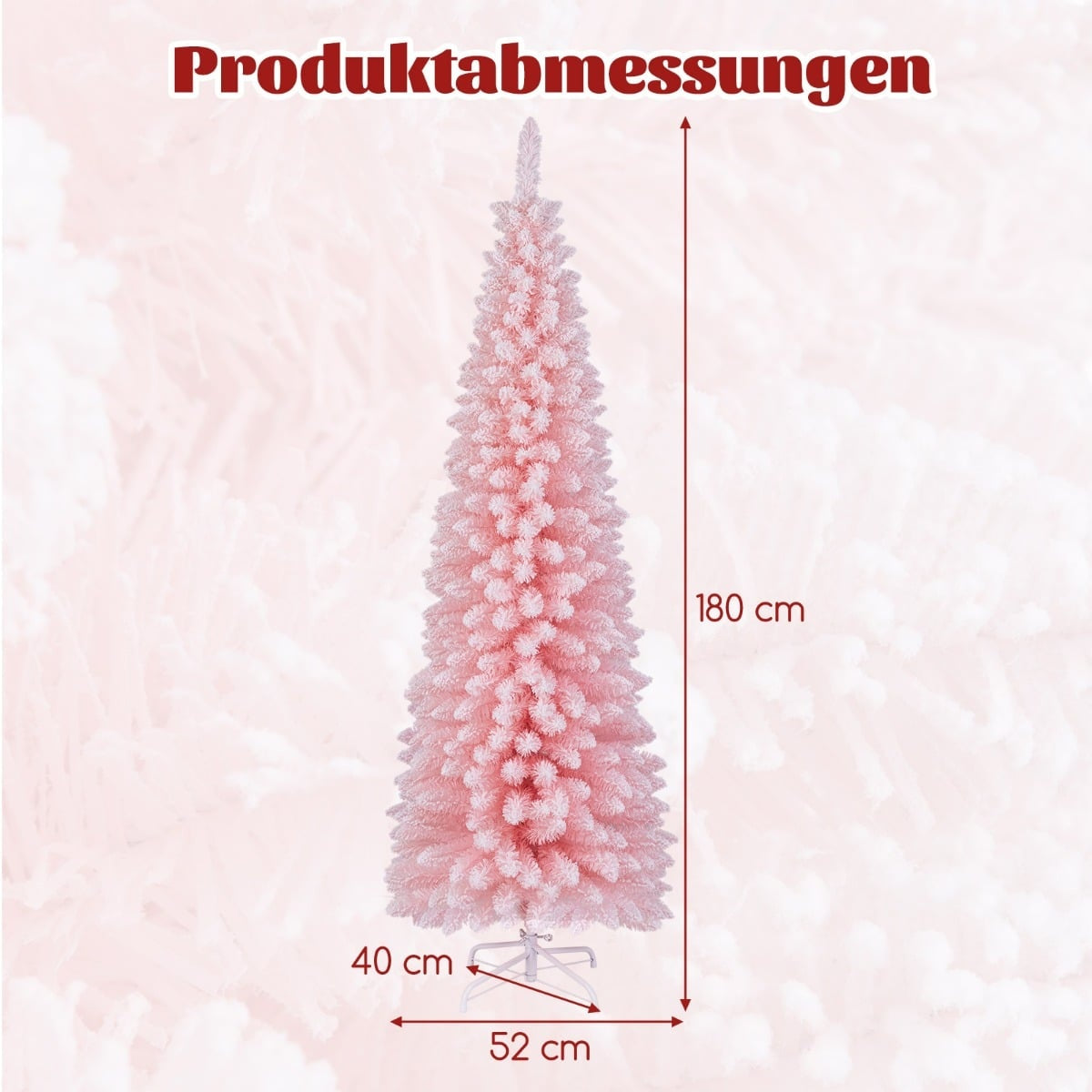 Slim Pink Christmas Tree, 180 cm, Snow Flocked, 460 Tips