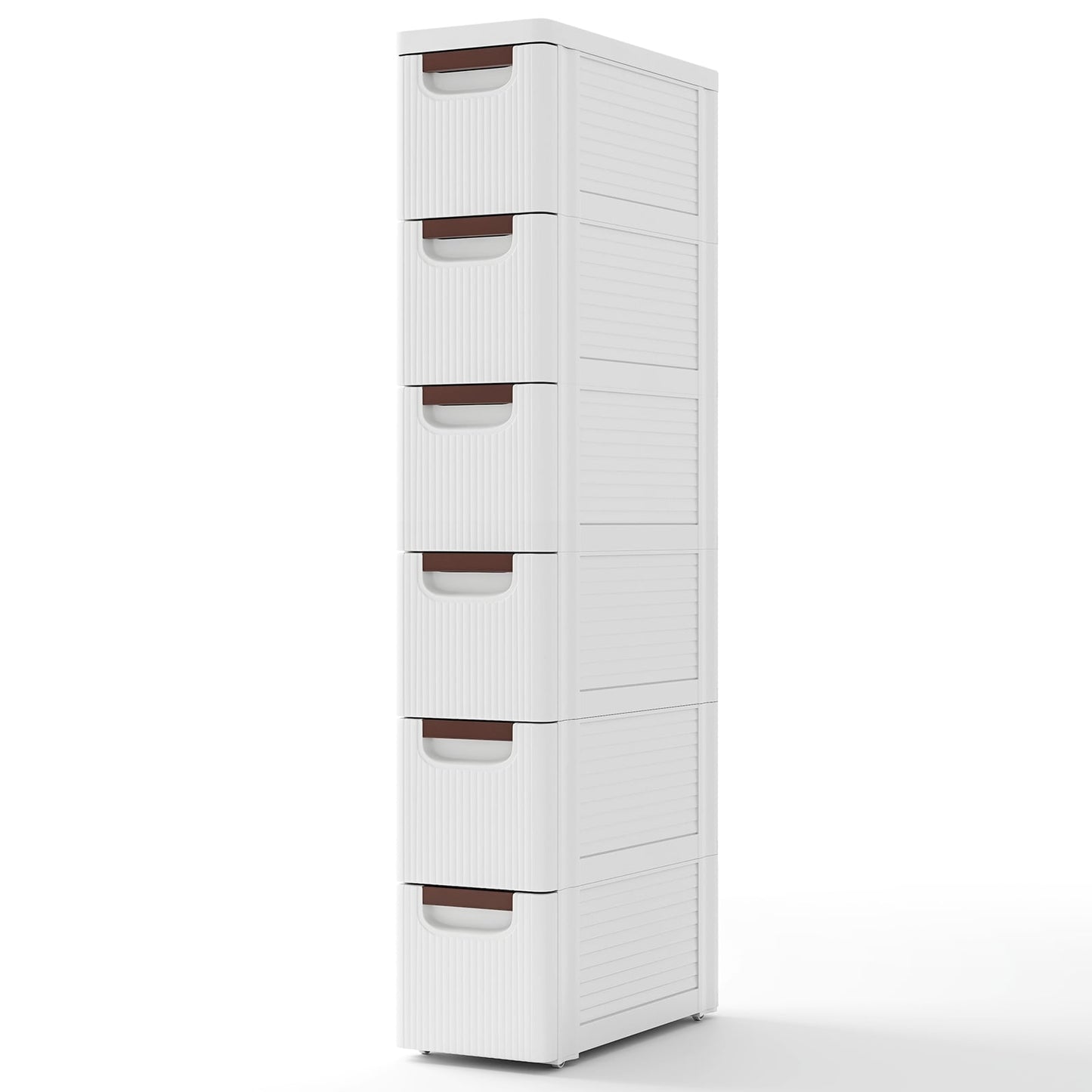 Slim Rolling Storage Cabinet with 6 Drawers, White, PP Material