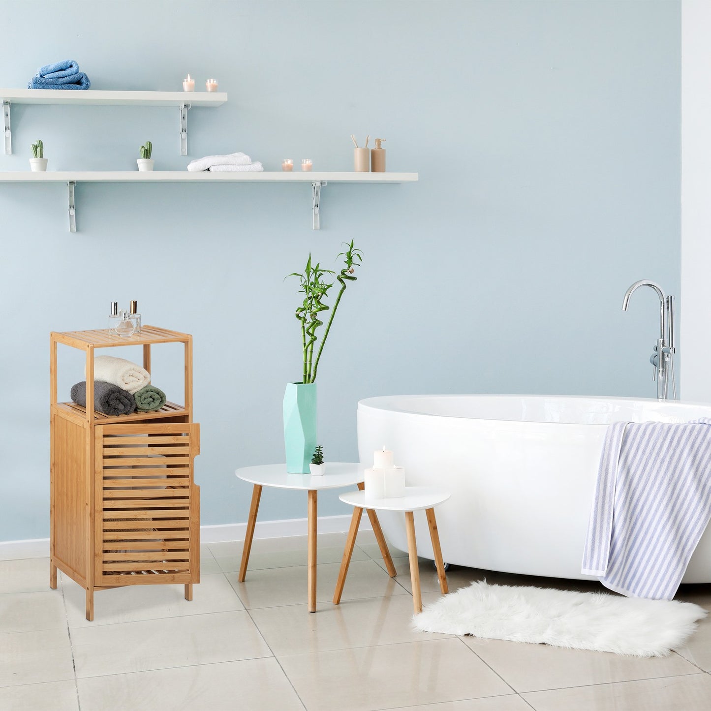 Slim bathroom cabinet made of bamboo