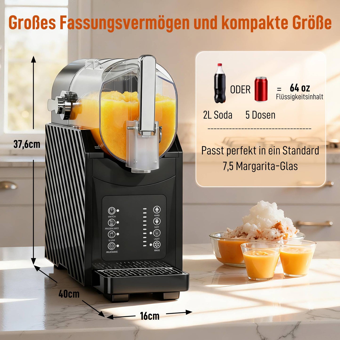 Slush Machine, Fast Cooling, 2.4L Capacity, Black
