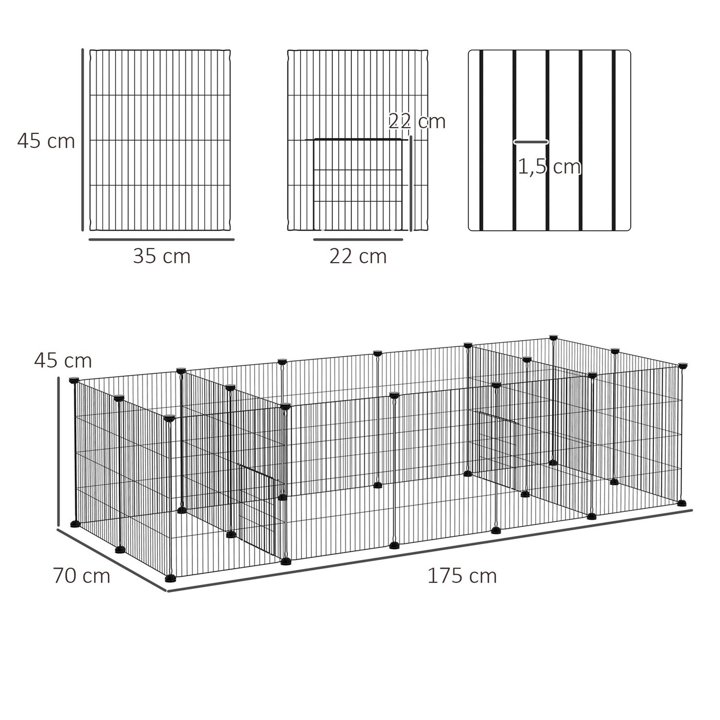 Small animal cage with 18 steel panels for guinea pigs