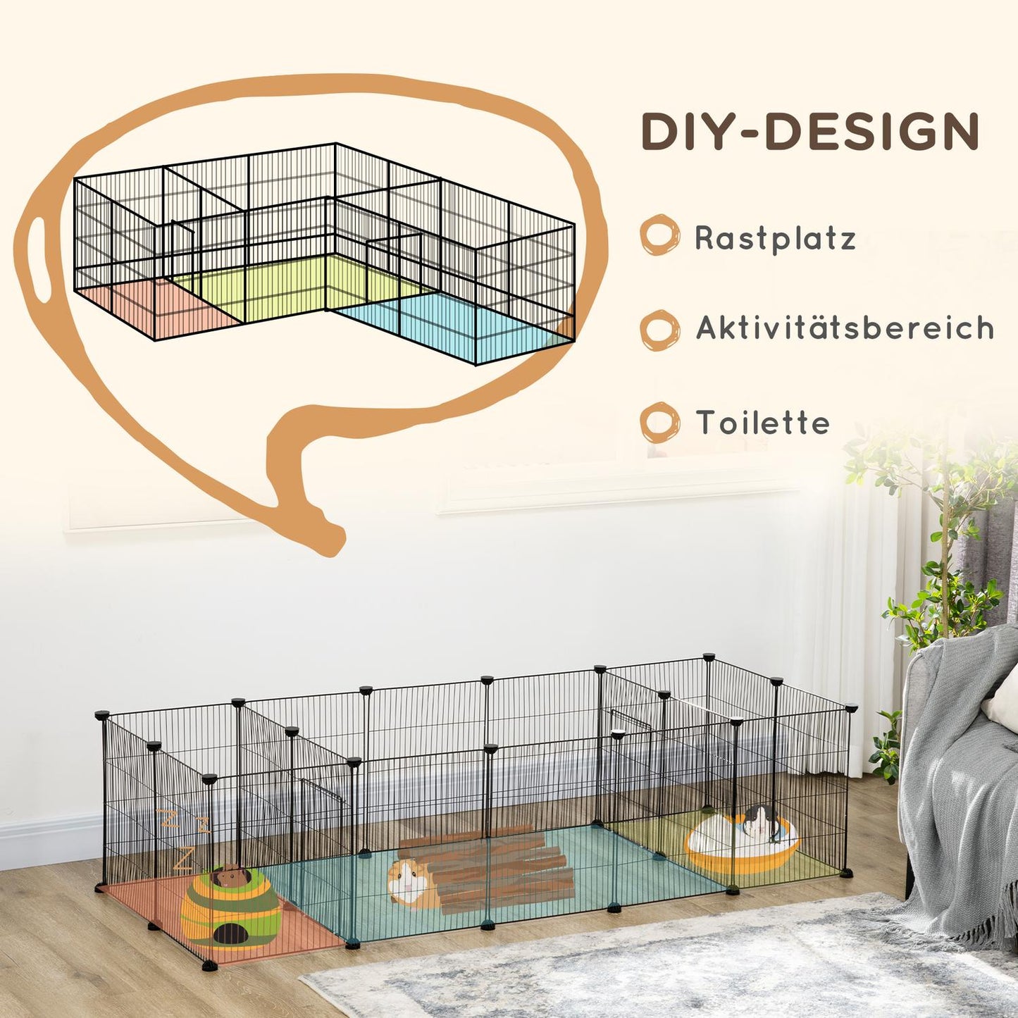 Small animal cage with 18 steel panels for guinea pigs