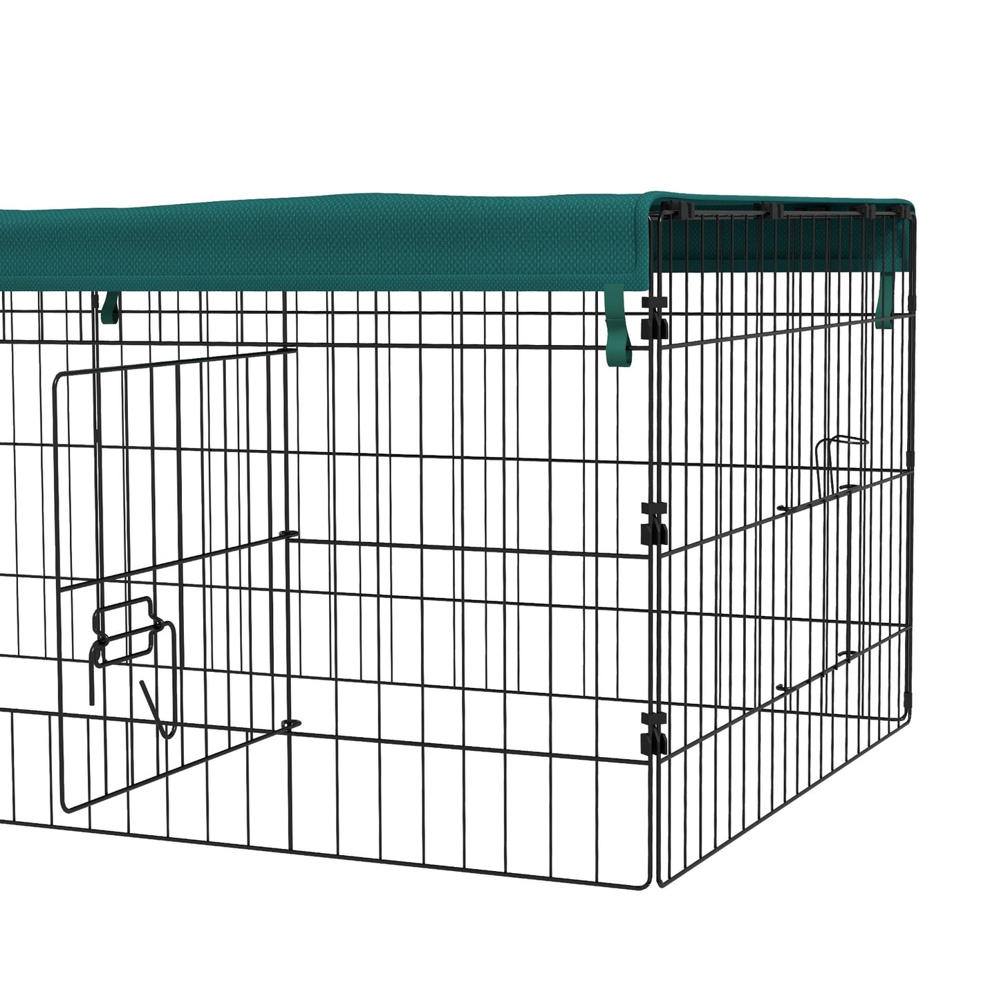 Outdoor pet cage with roof, 5 doors, green