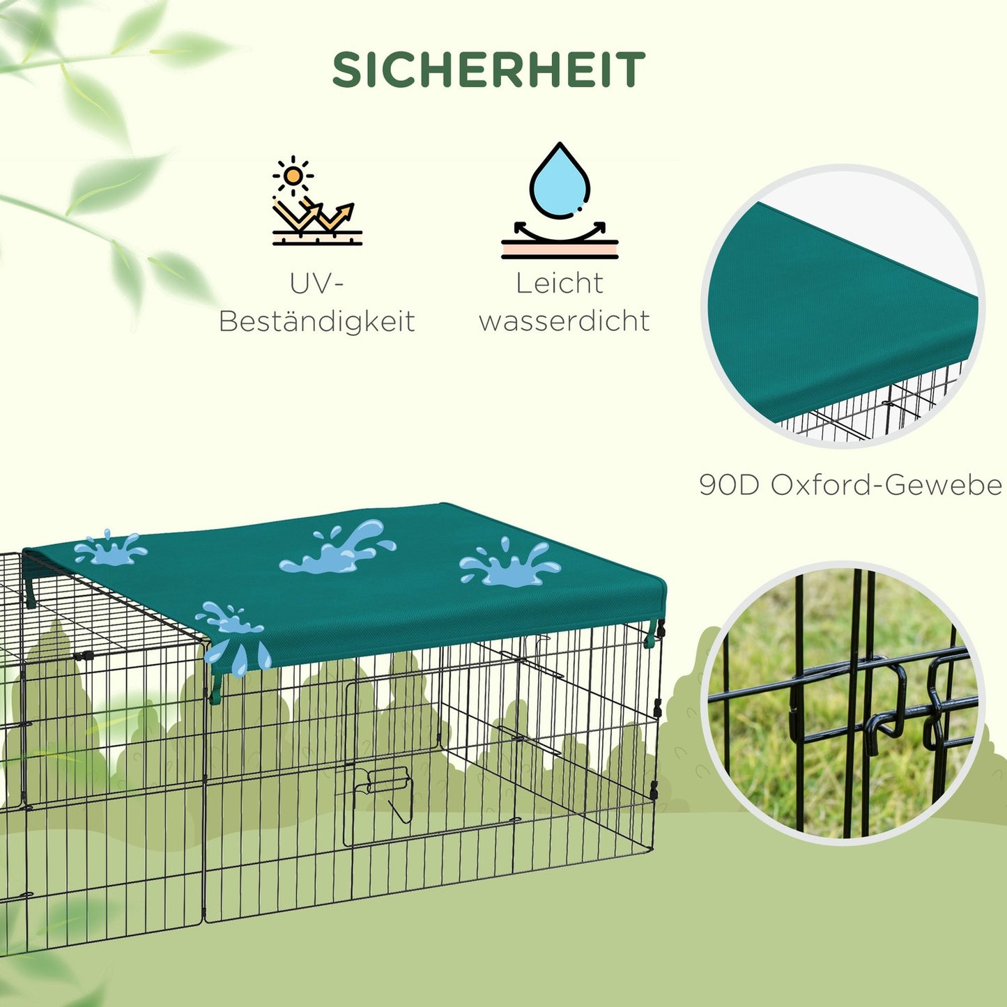 Outdoor pet cage with roof, 5 doors, green