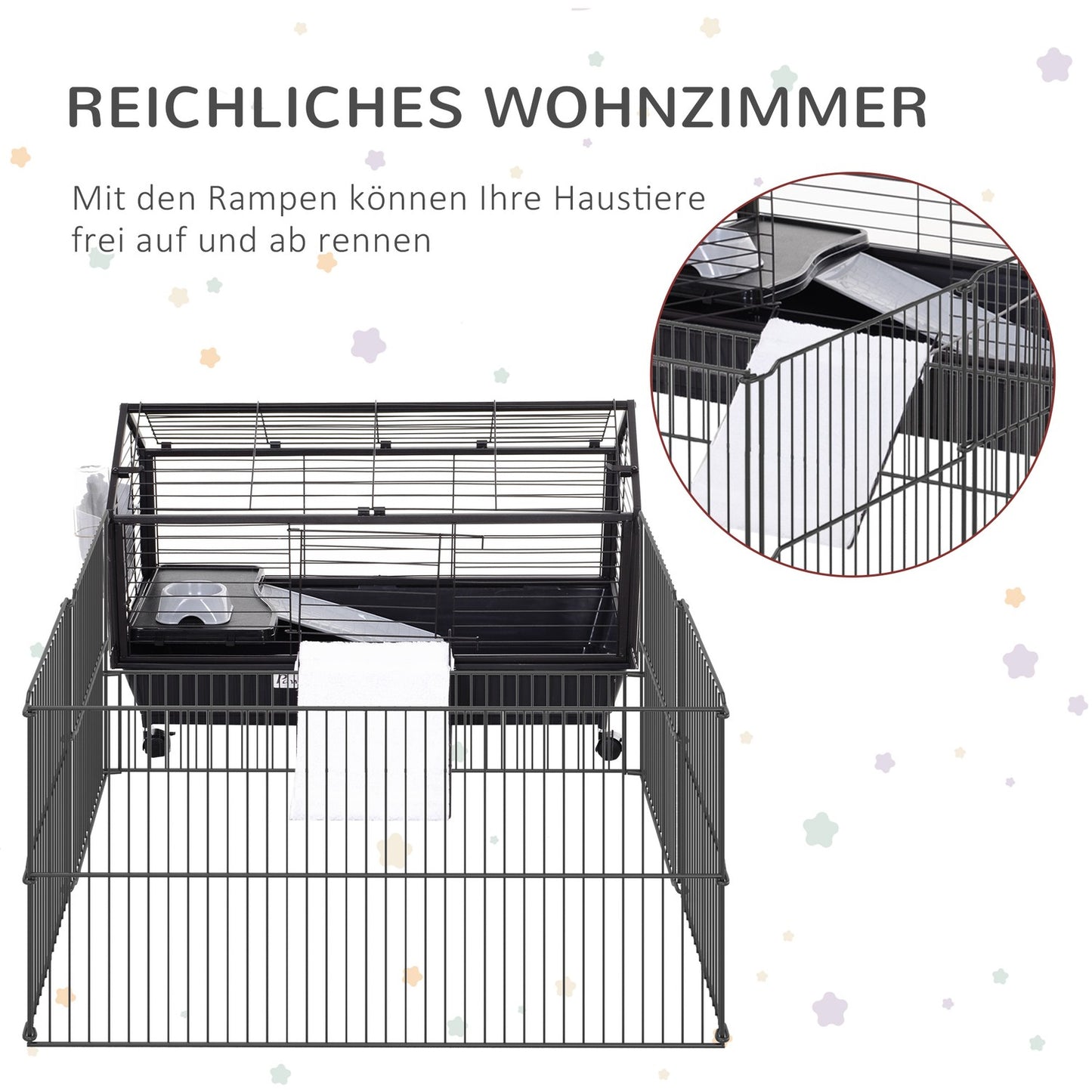 Small animal cage - metal rodent with garden and balcony