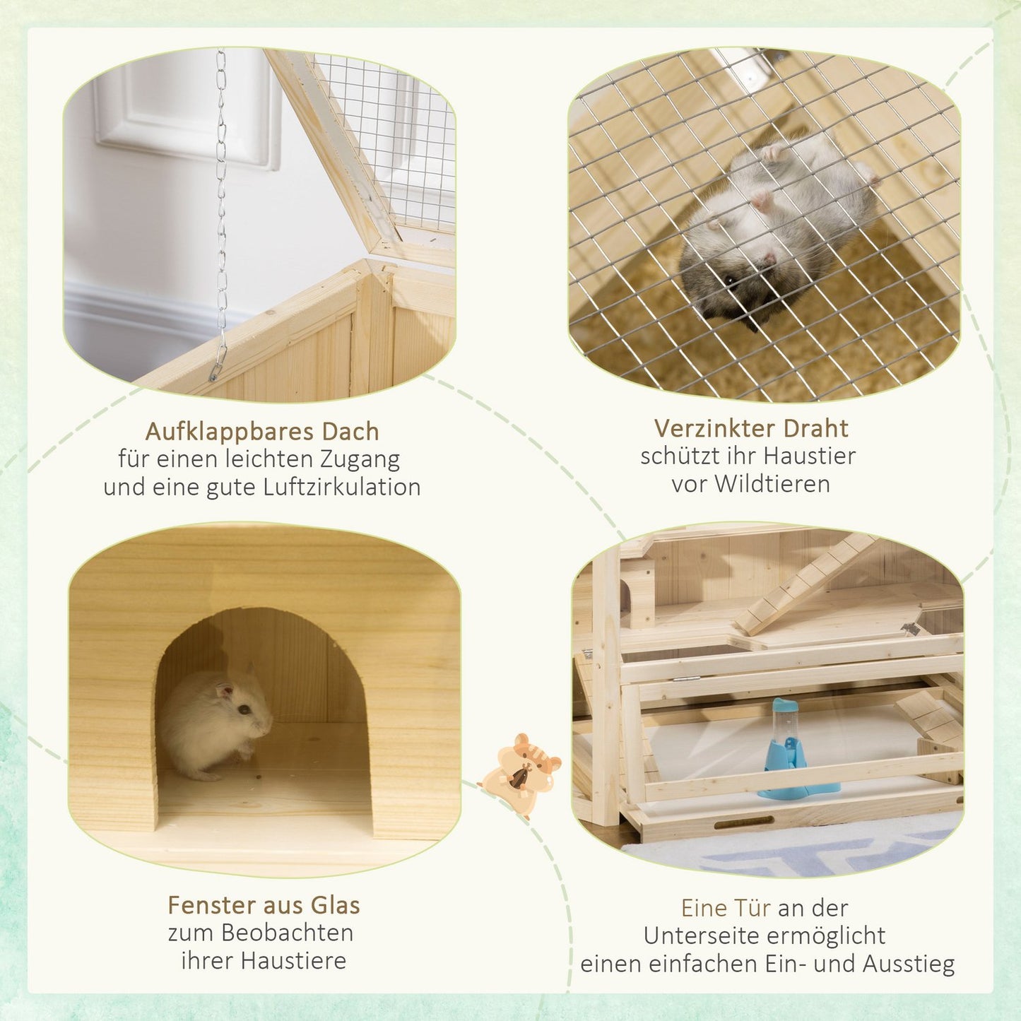 Small animal cage with ramp, spruce wood, 115x60x55 cm