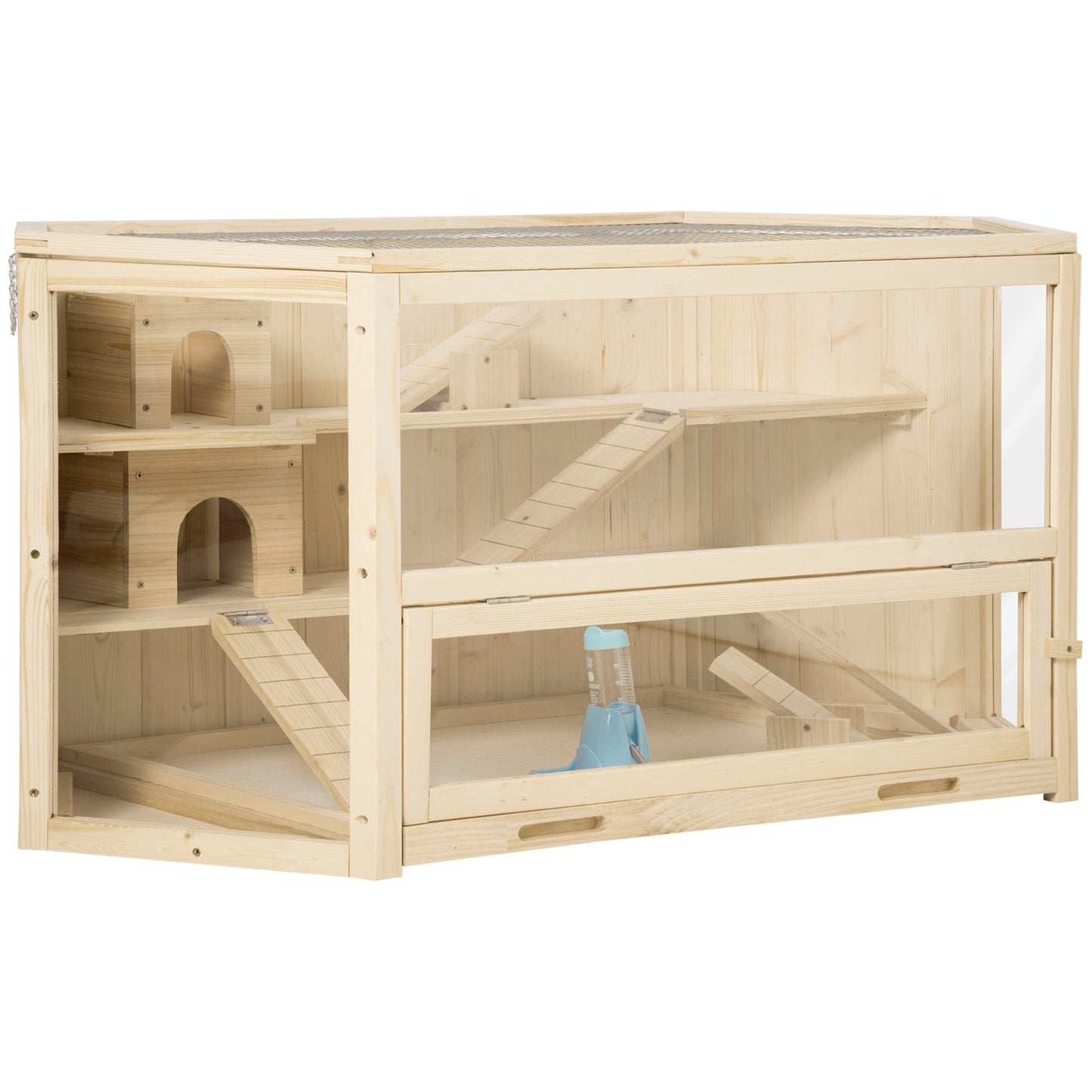 Small animal cage with ramp, spruce wood, 115x60x55 cm