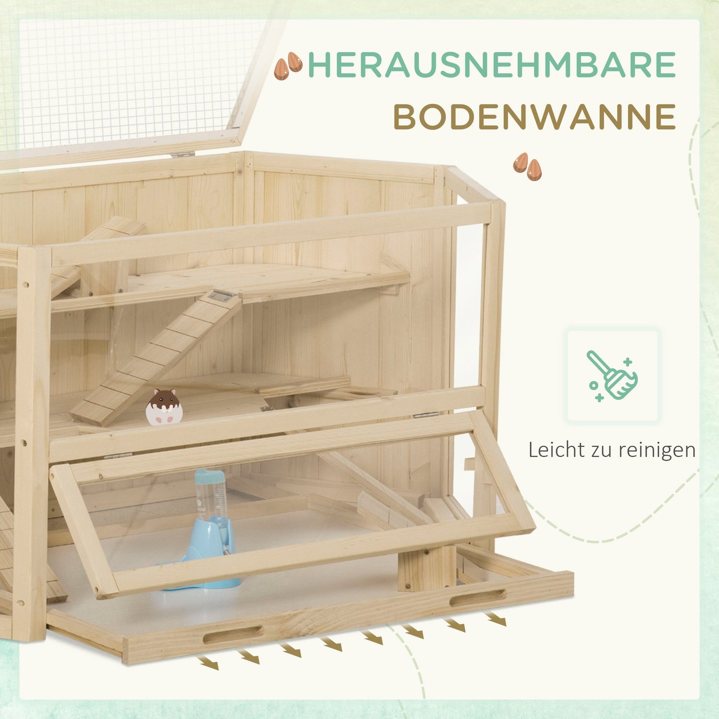 Small animal cage with ramp, spruce wood, 115x60x55 cm