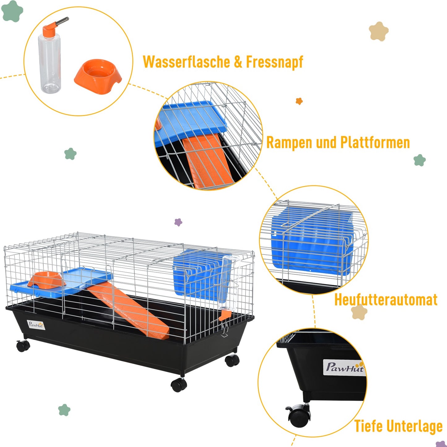 Rollable small animal cage, complete starter set, 89x44x43 Cm