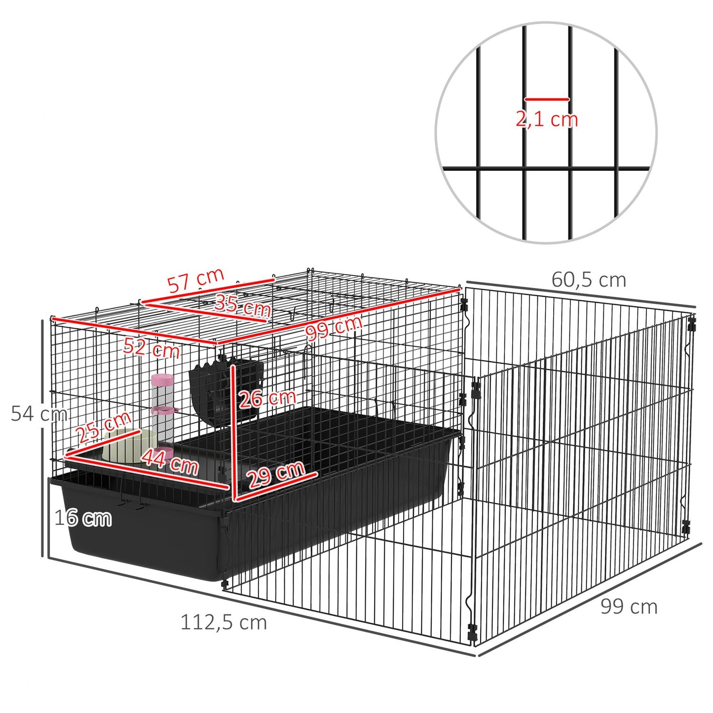 Small pet cage - steel, black, includes water bottle and bowl
