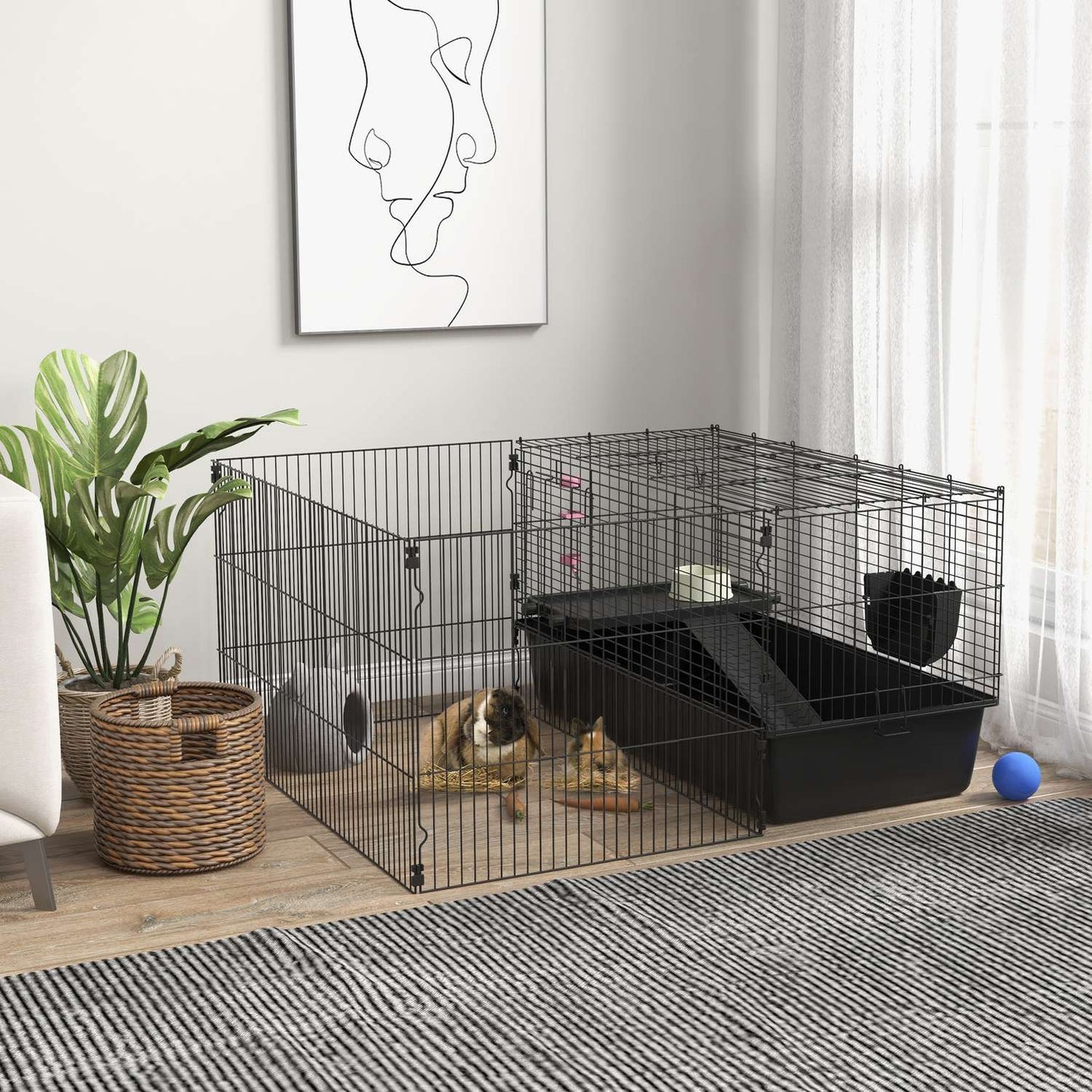 Small pet cage - steel, black, includes water bottle and bowl
