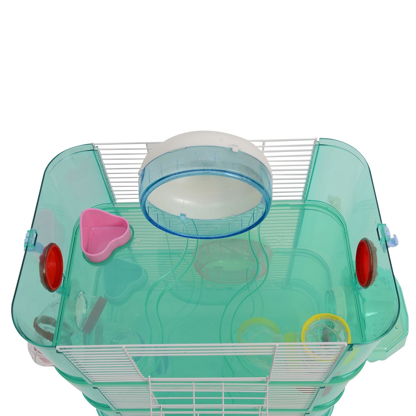Green pet cage - Includes wheels, bowl and bottle, 40.5x28x55 cm