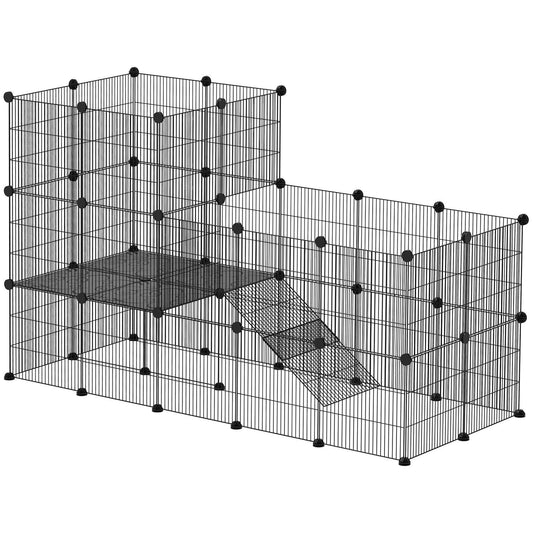 Outdoor small animal cage with ramp, 39 panels, 140x70x105 cm