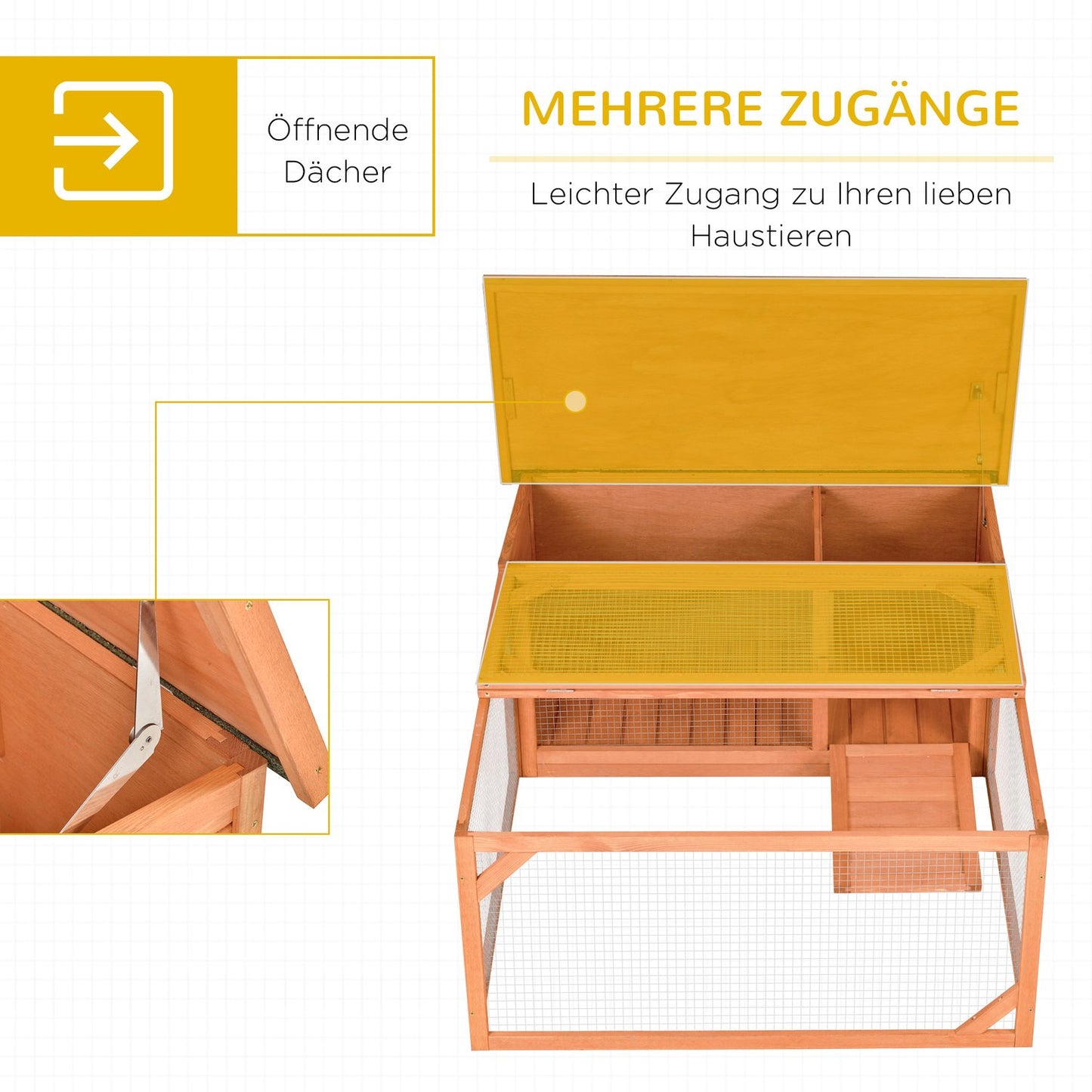 Outdoor Rabbit Cage - Weatherproof Spruce, Opening Roof, 125.5x100x49cm