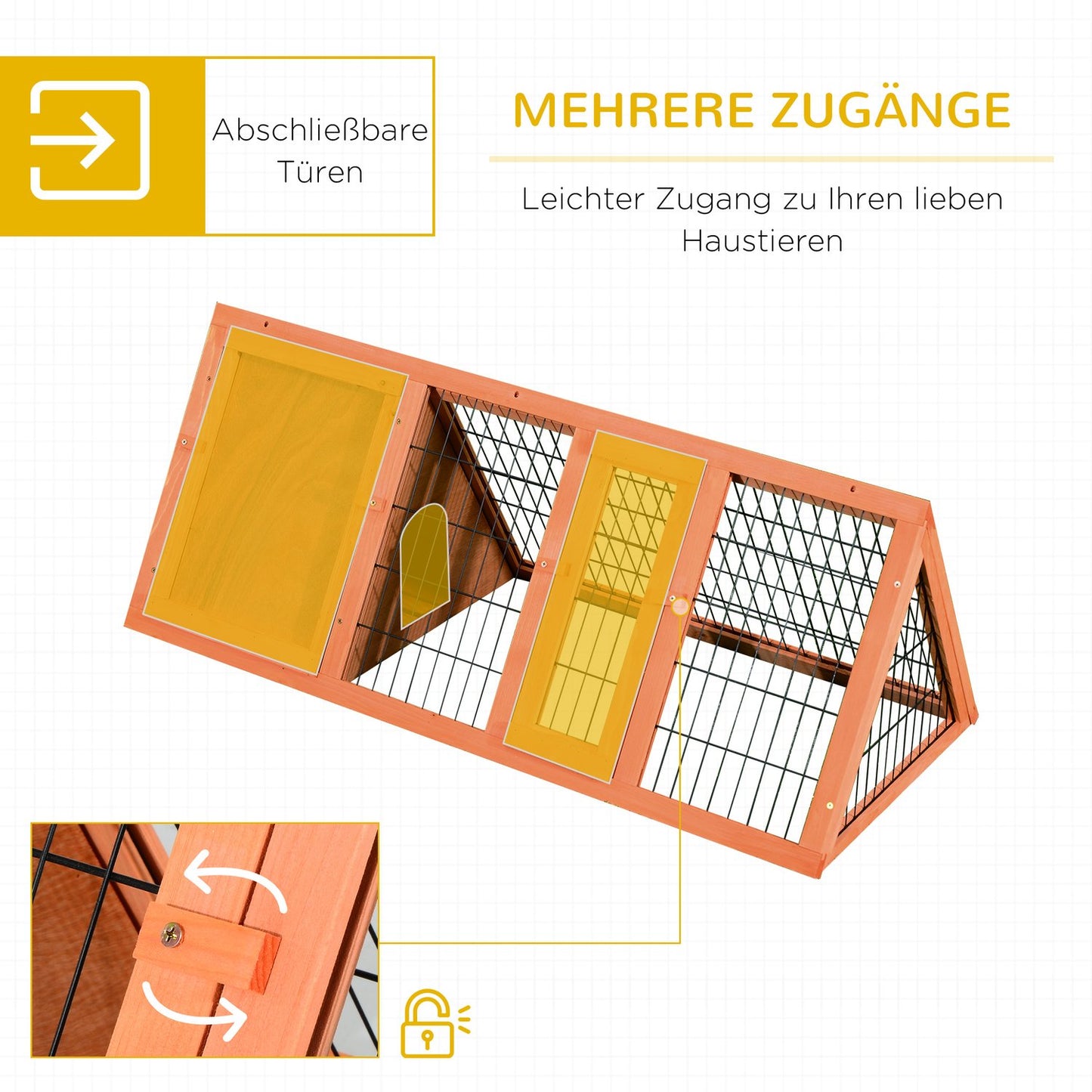 Guinea pig enclosure with run, 118x50x45 cm, Triangular orange