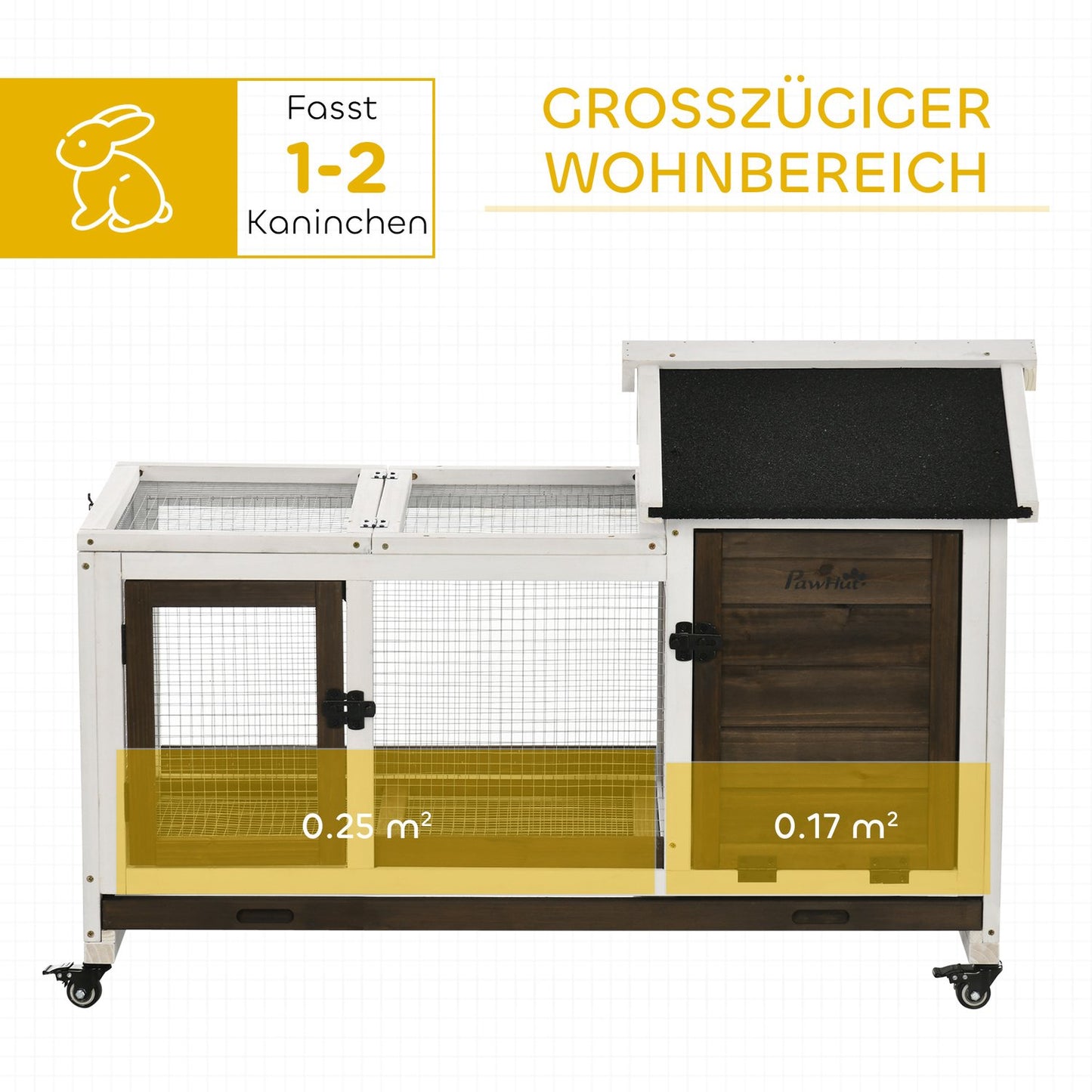Small Animal Hutch with Wheels, 108 x 58 x 73.5 cm
