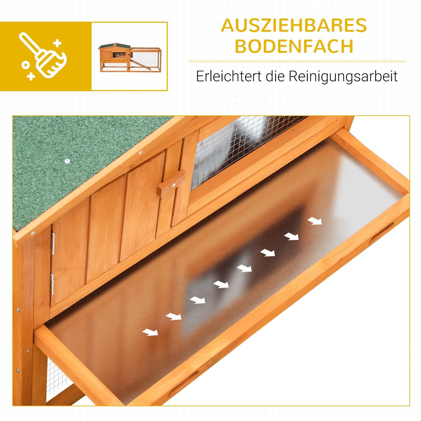 Small animal house, spruce wood, with roof & tray, 156x58x68 cm