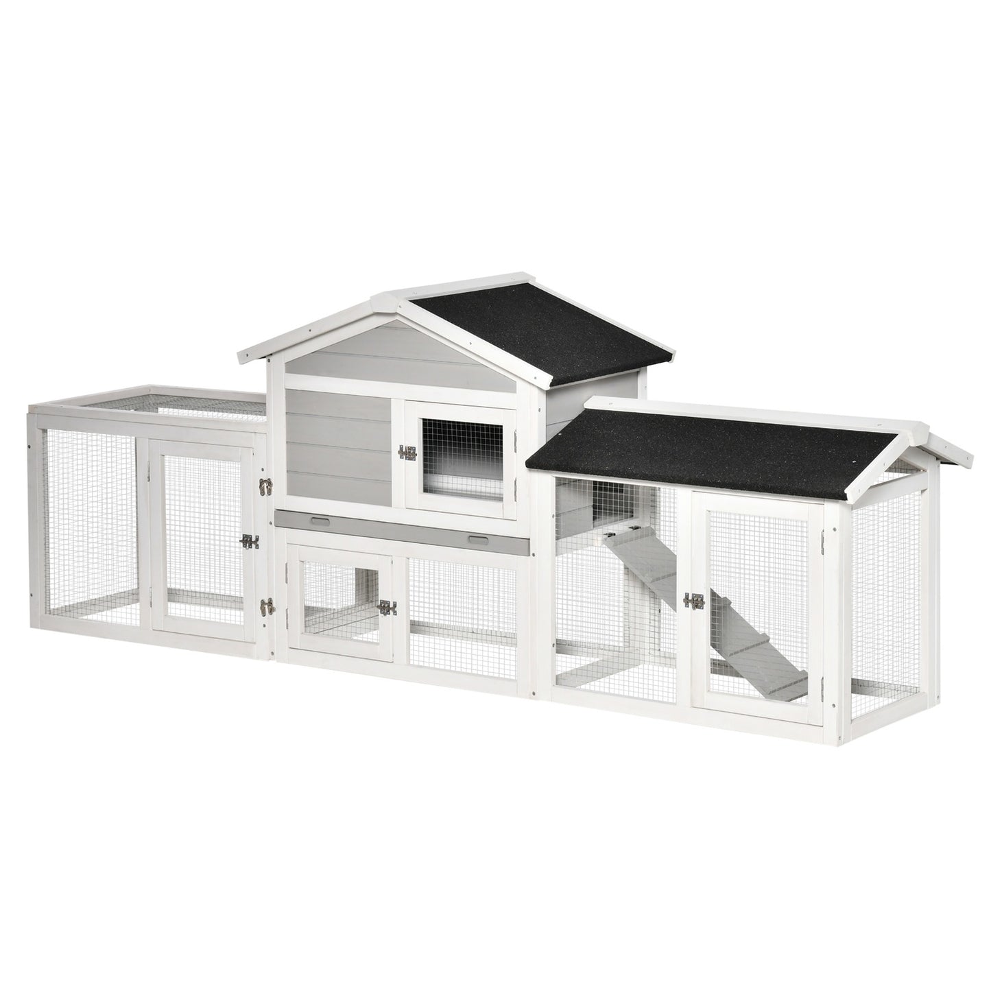 Small Animal Double Storey Spruce Wood Stall with outdoor enclosure