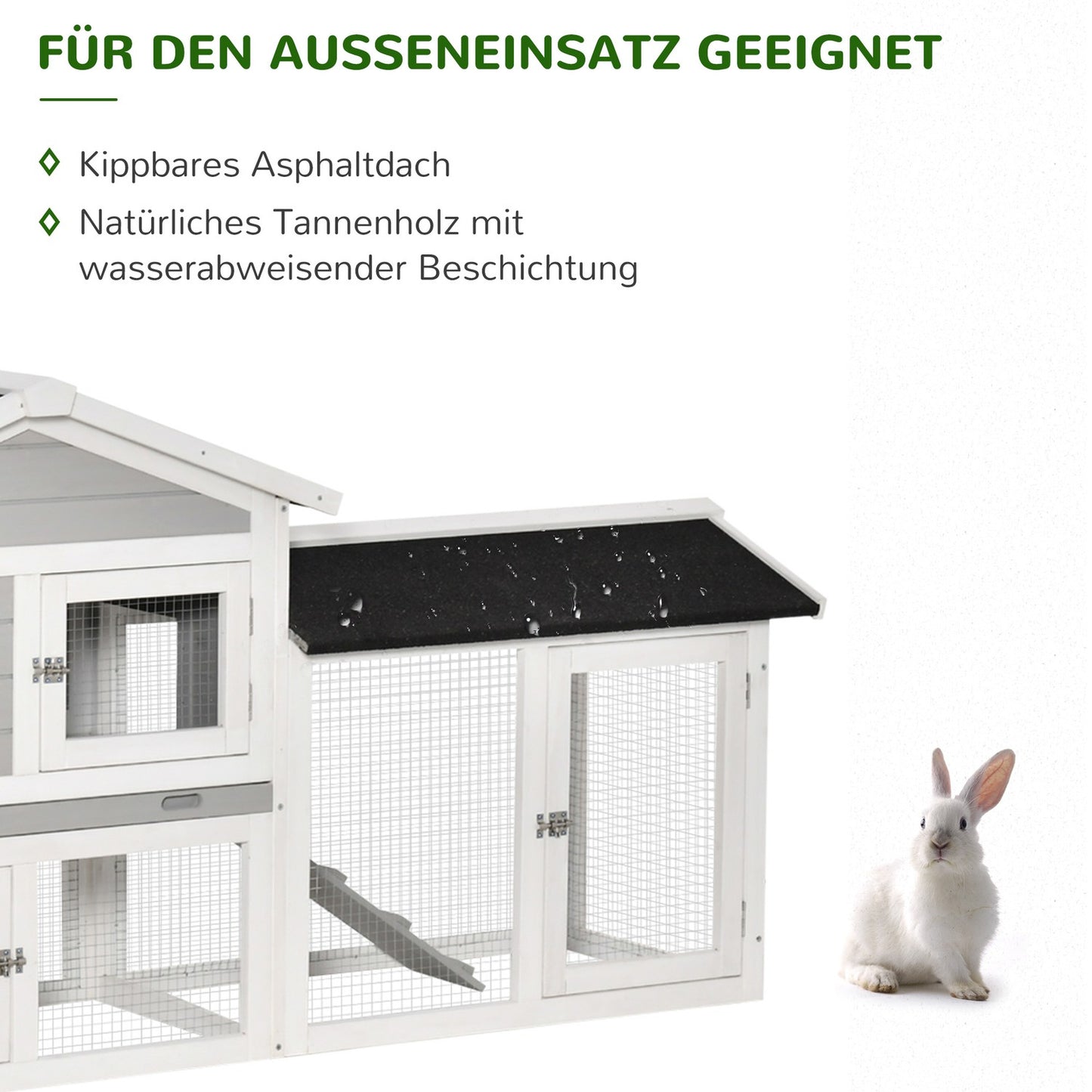 Small Animal Double Storey Spruce Wood Stall with outdoor enclosure